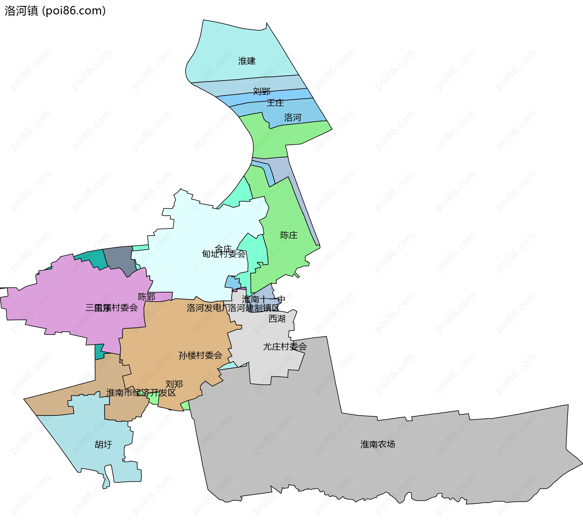 洛河镇边界地图(五级行政区划)