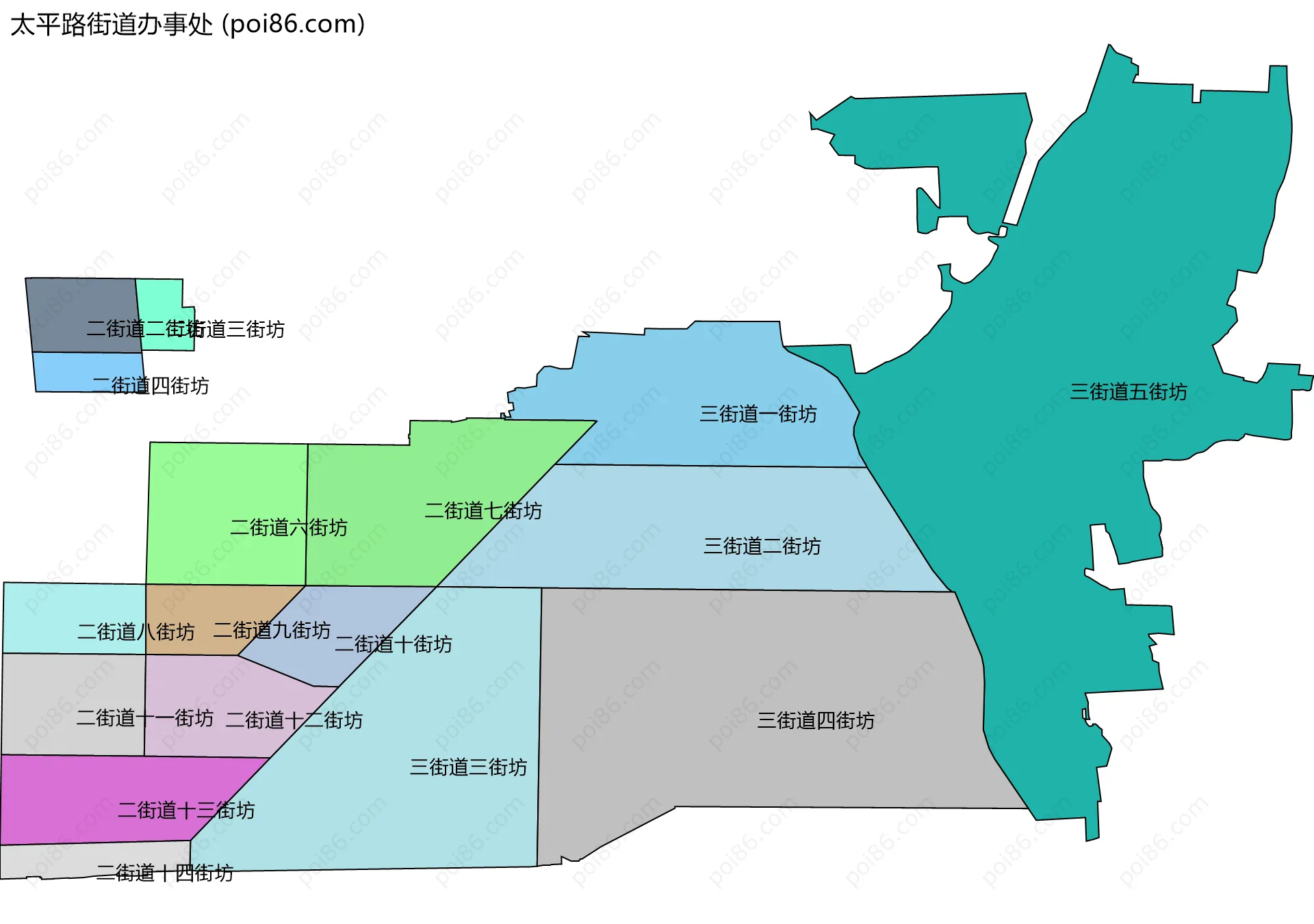太平路街道办事处边界地图(五级行政区划)