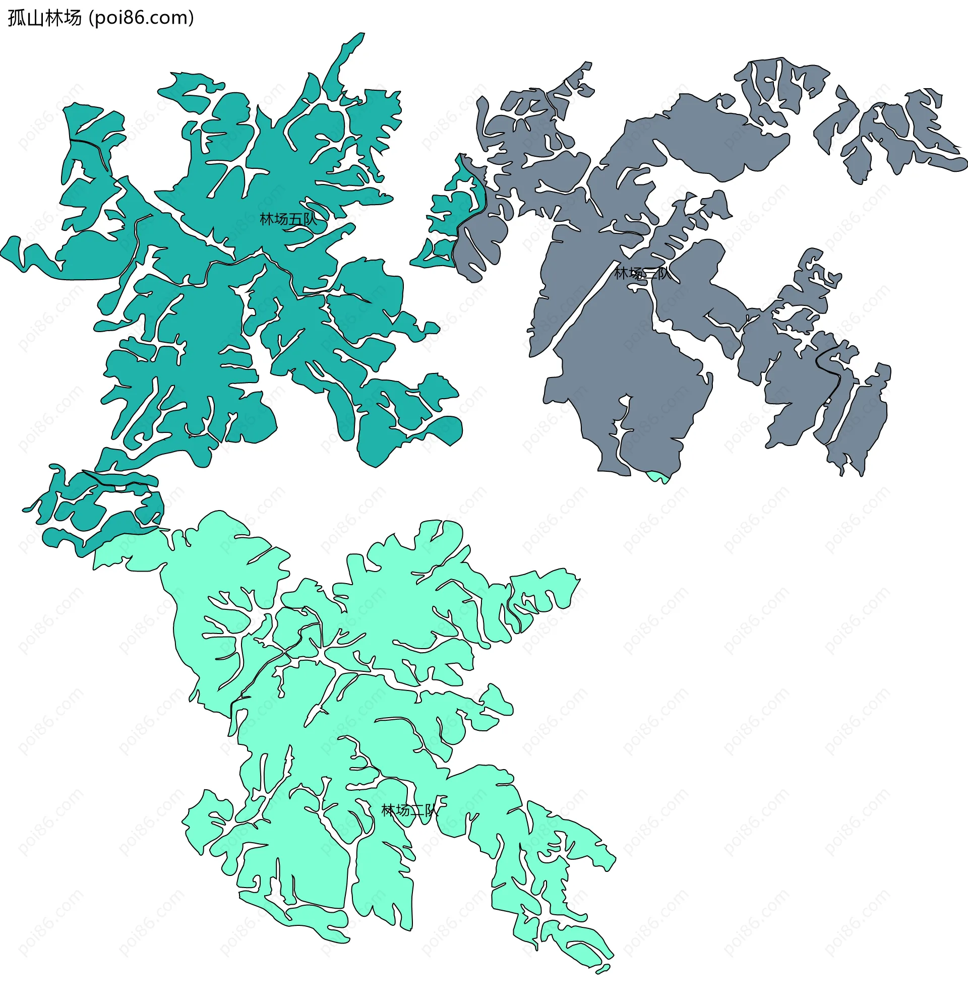 孤山林场边界地图(五级行政区划)