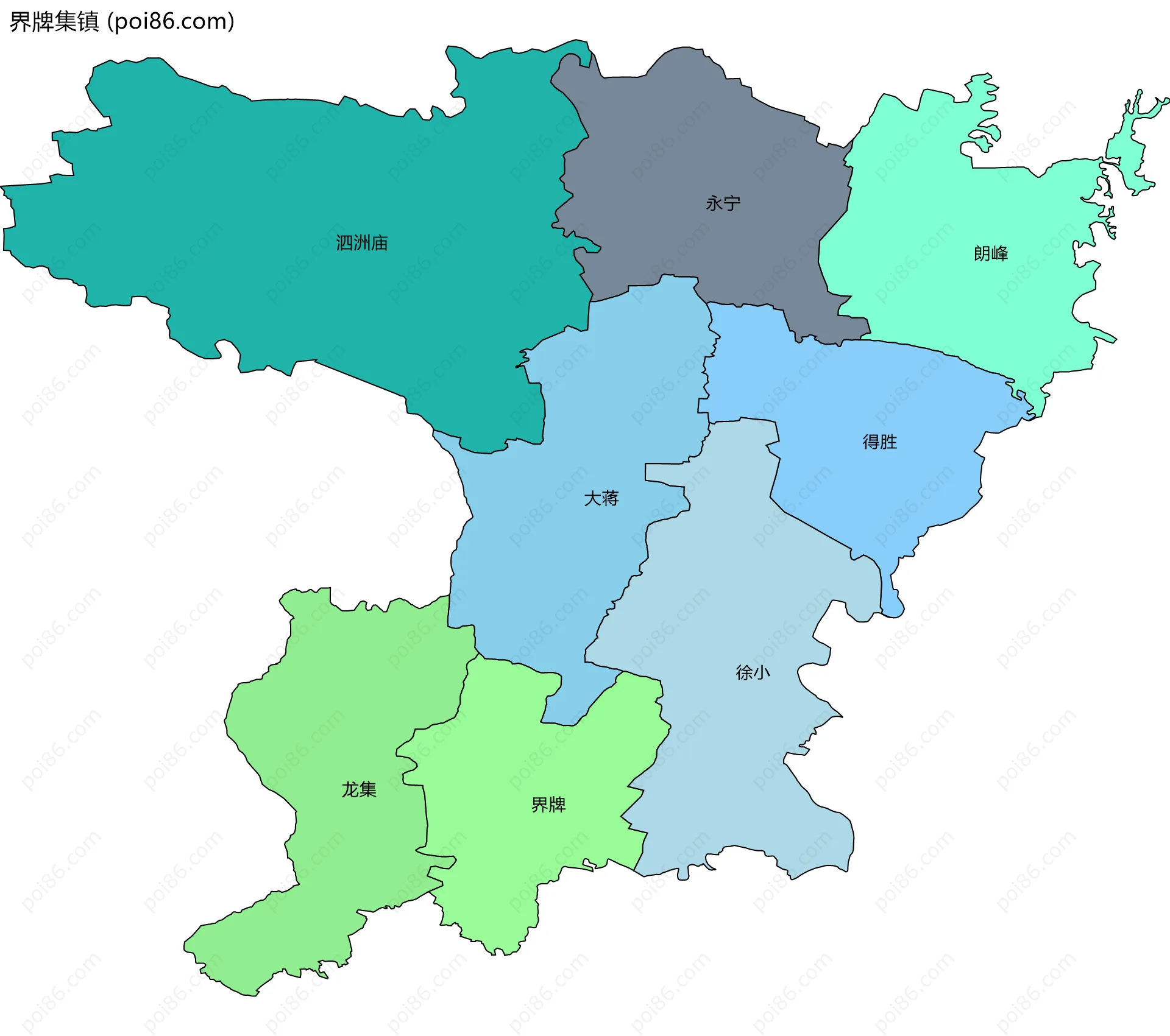 界牌集镇边界地图(五级行政区划)