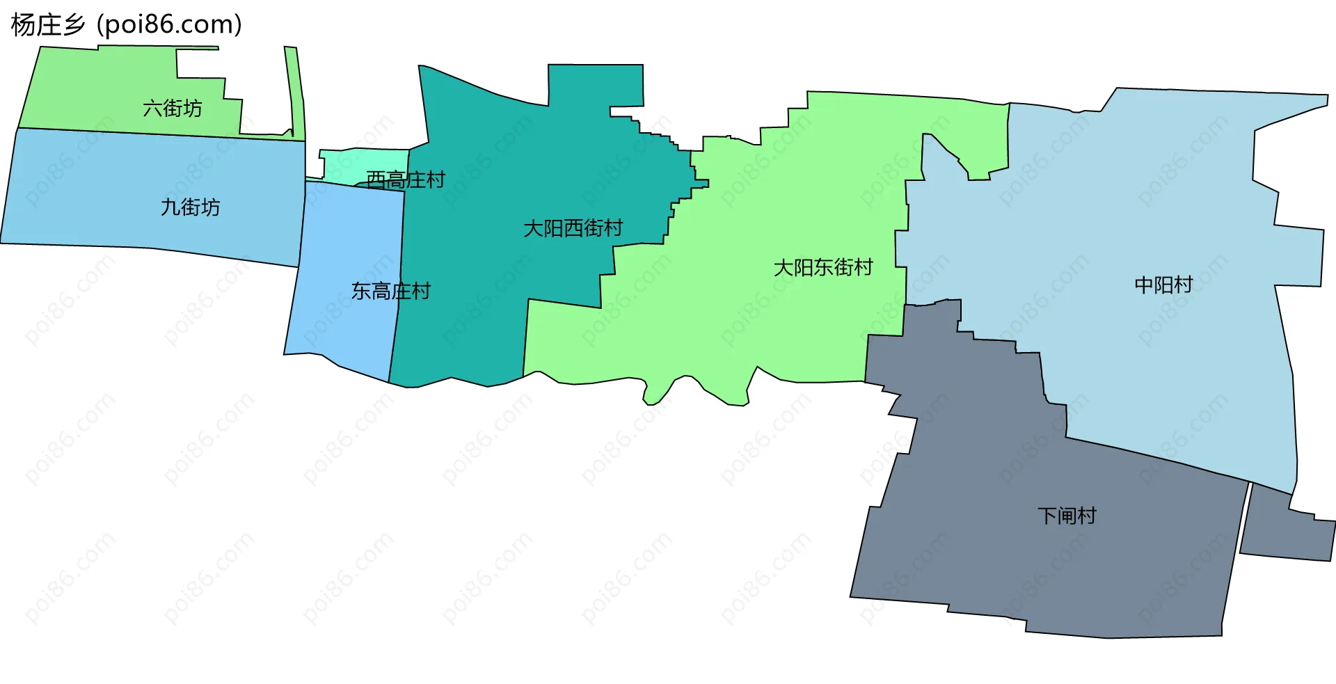 杨庄乡边界地图(五级行政区划)