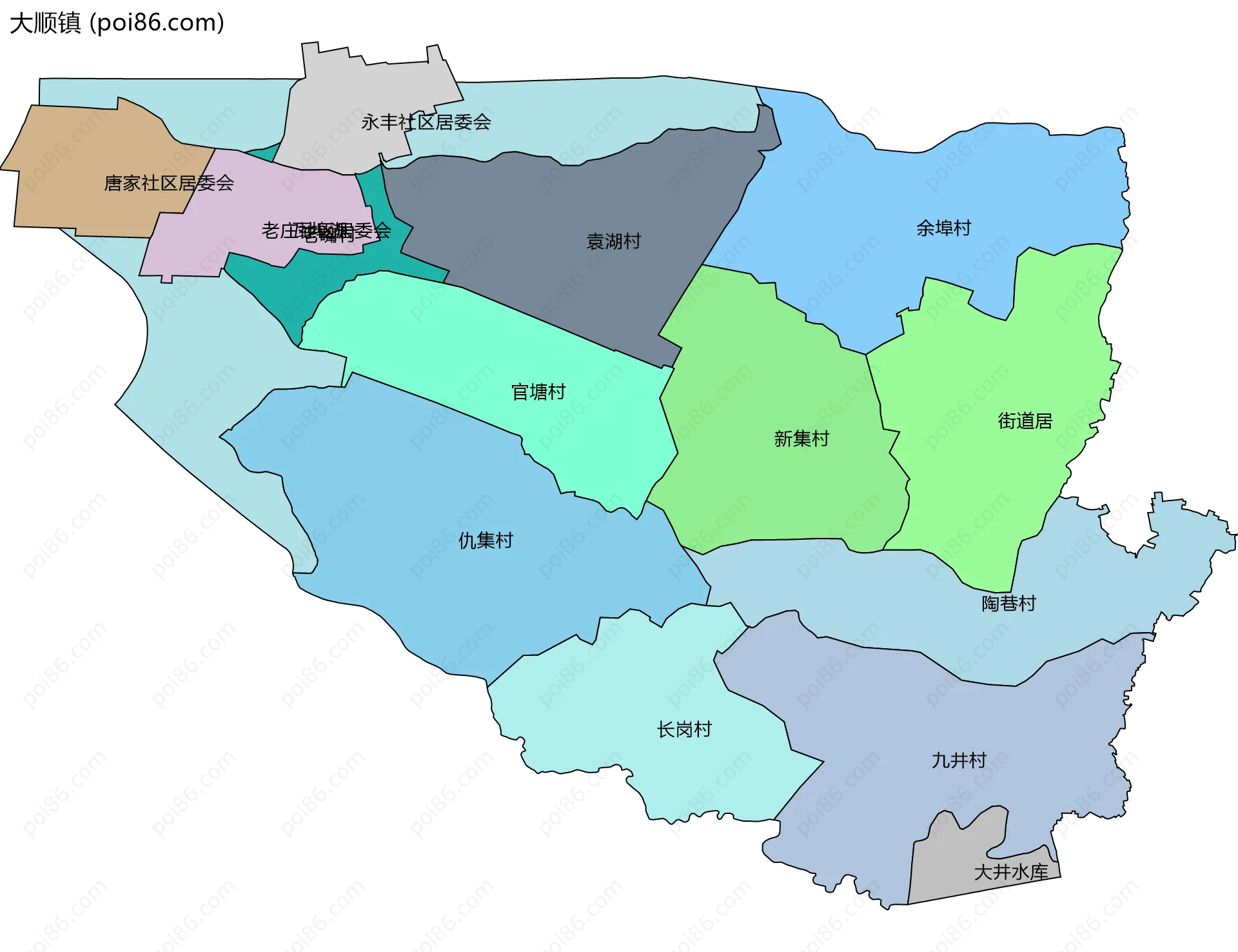 大顺镇边界地图(五级行政区划)