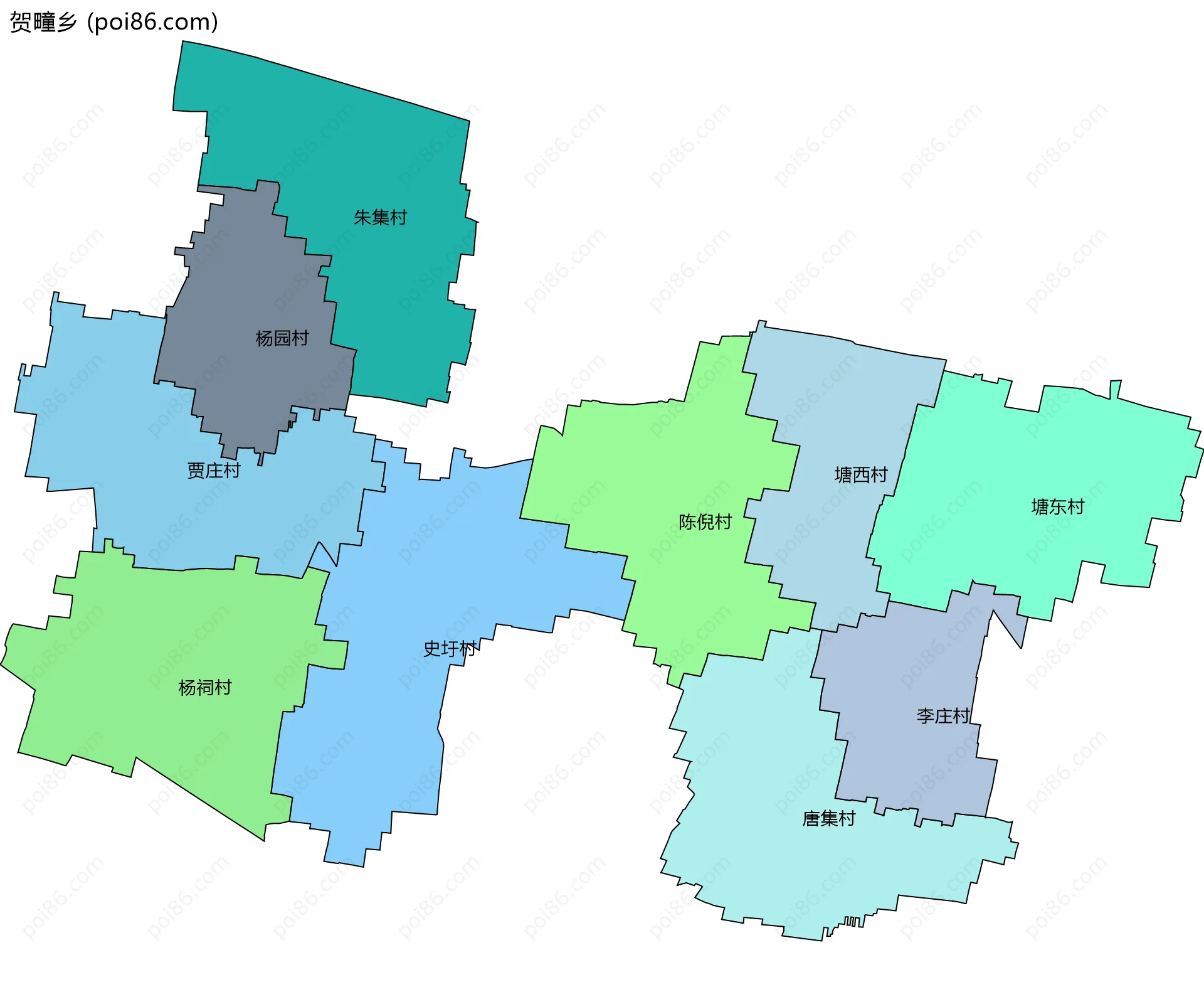 贺疃乡边界地图(五级行政区划)