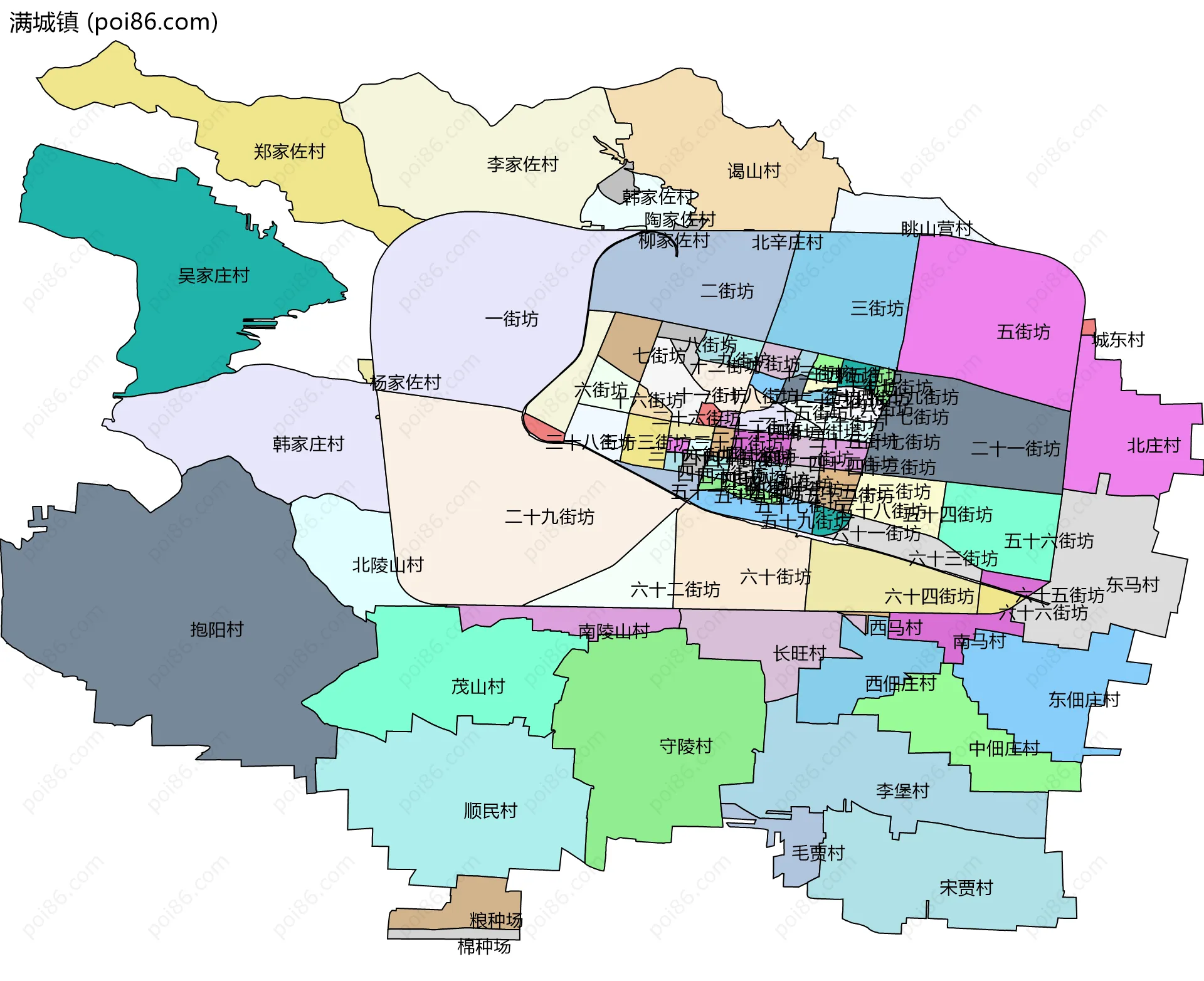 满城镇边界地图(五级行政区划)
