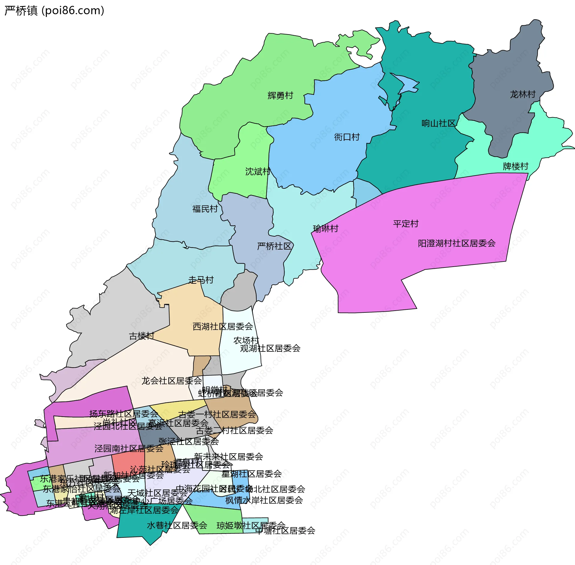 严桥镇边界地图(五级行政区划)