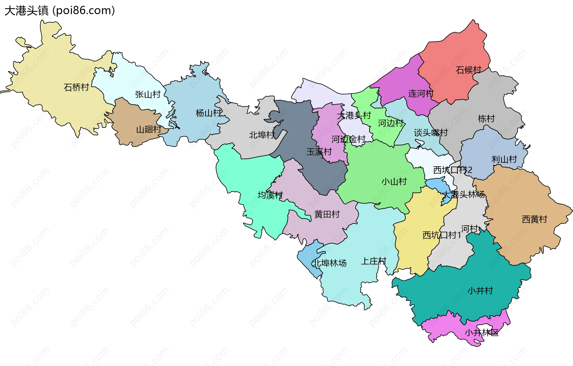 大港头镇边界地图(五级行政区划)