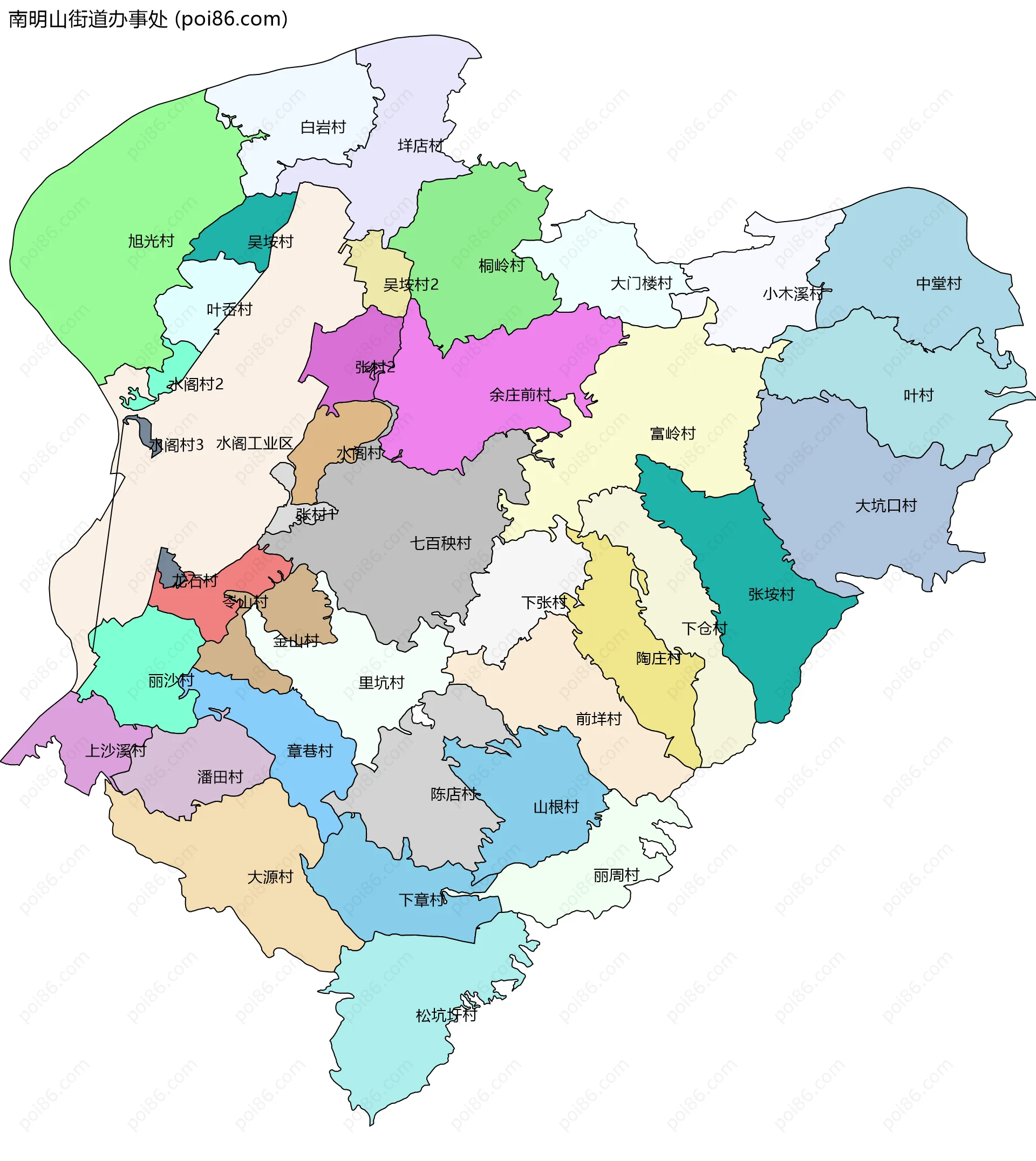 南明山街道办事处边界地图(五级行政区划)