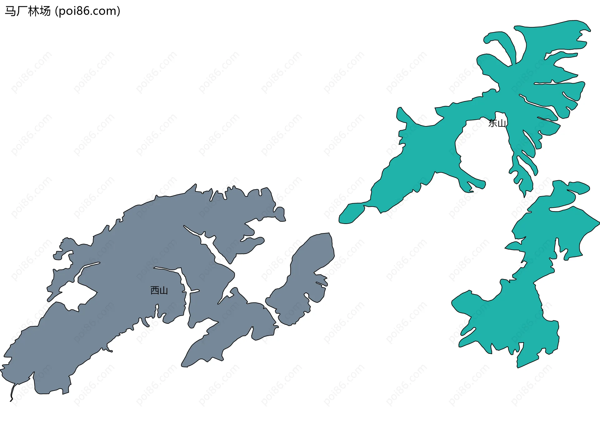 马厂林场边界地图(五级行政区划)