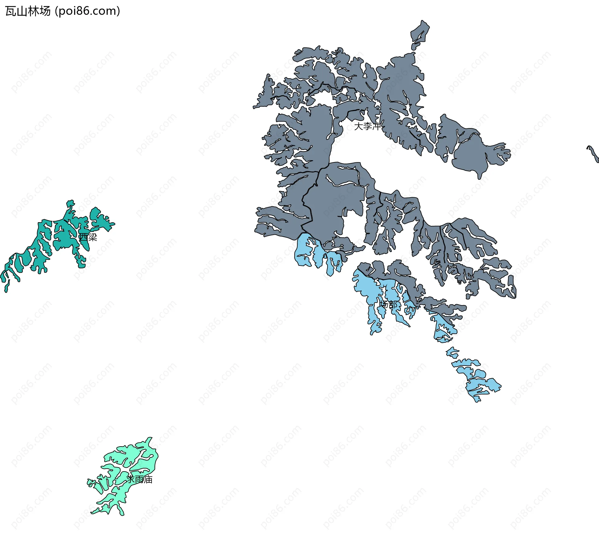 瓦山林场边界地图(五级行政区划)