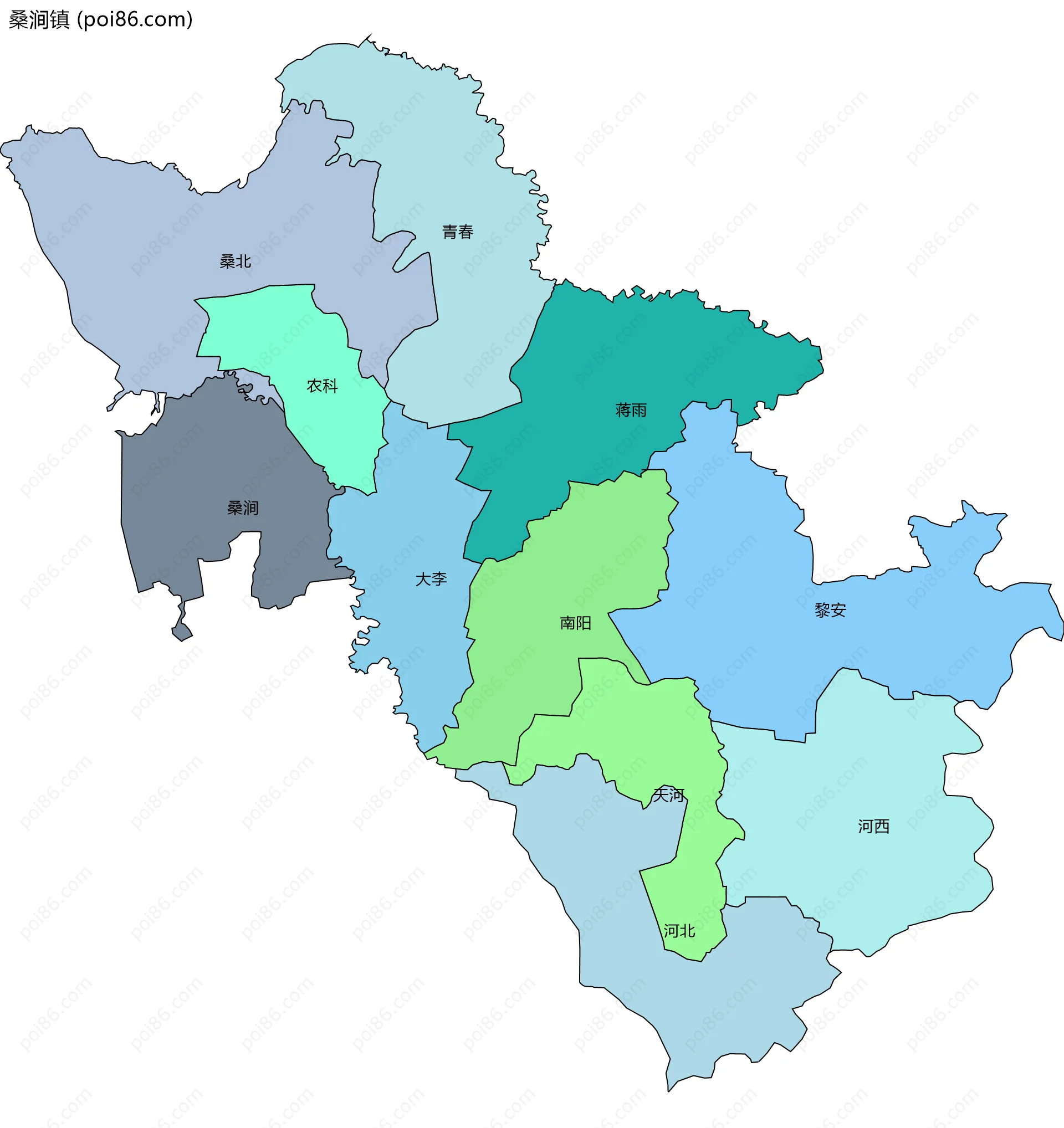 桑涧镇边界地图(五级行政区划)