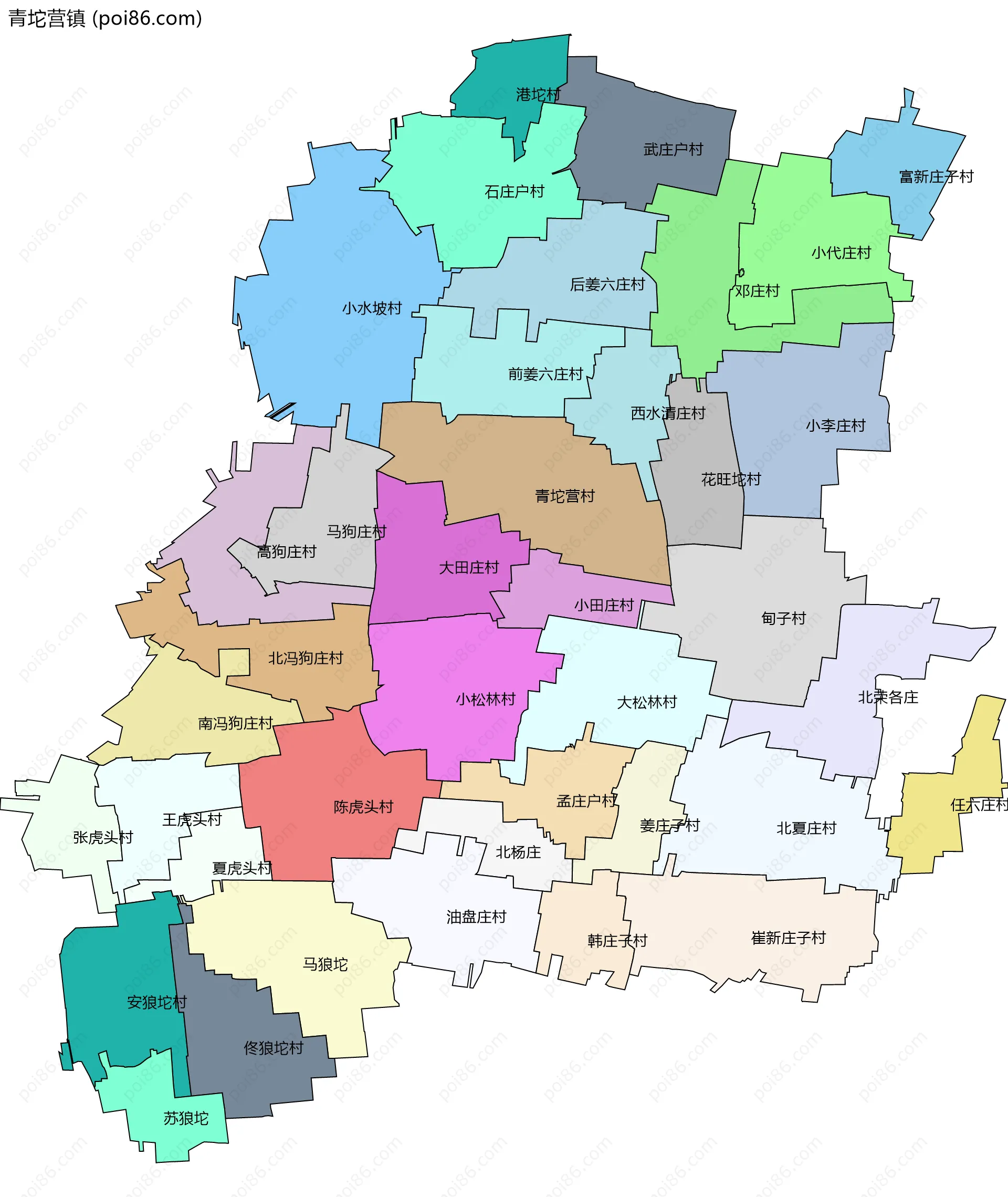 青坨营镇边界地图(五级行政区划)