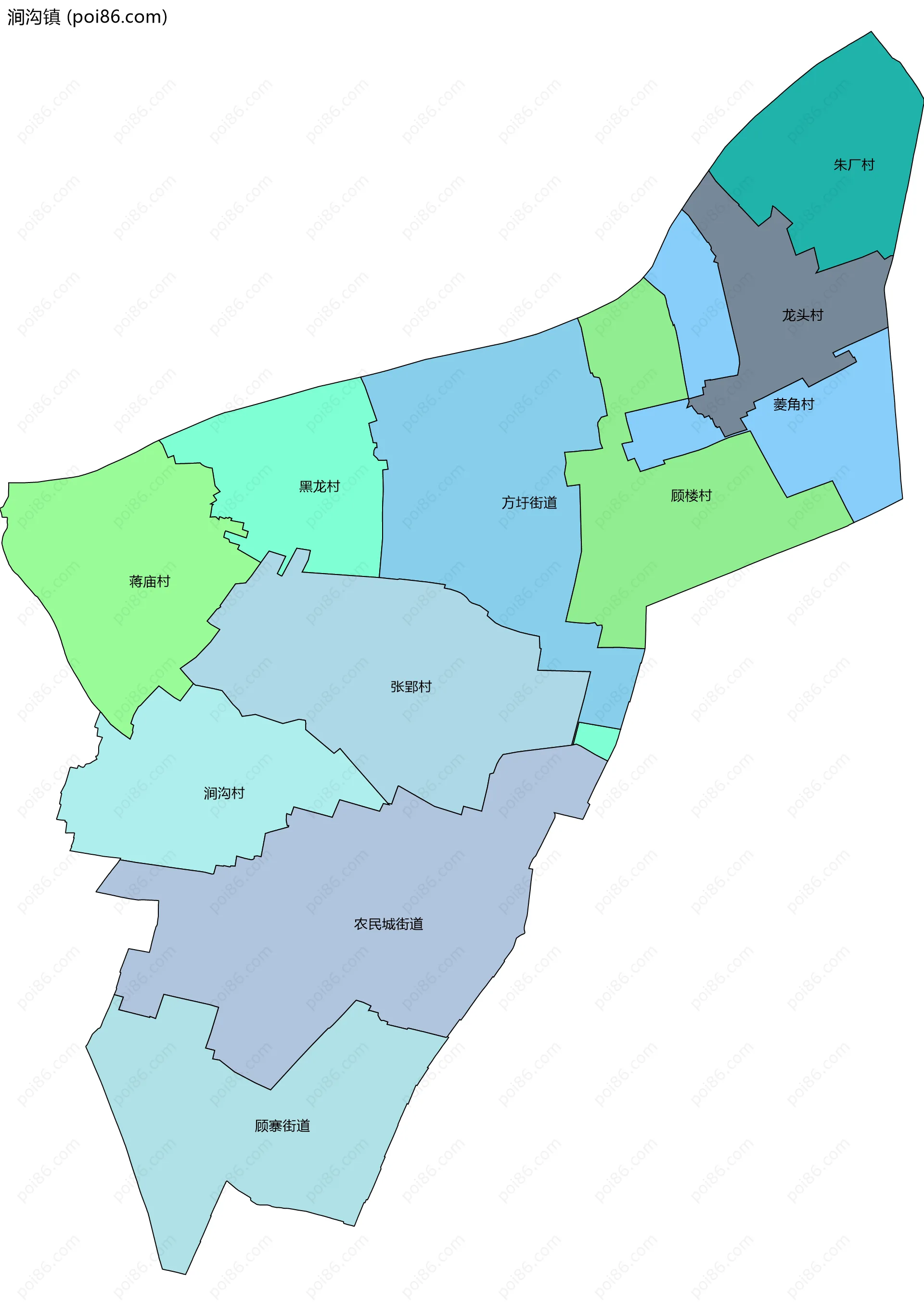 涧沟镇边界地图(五级行政区划)