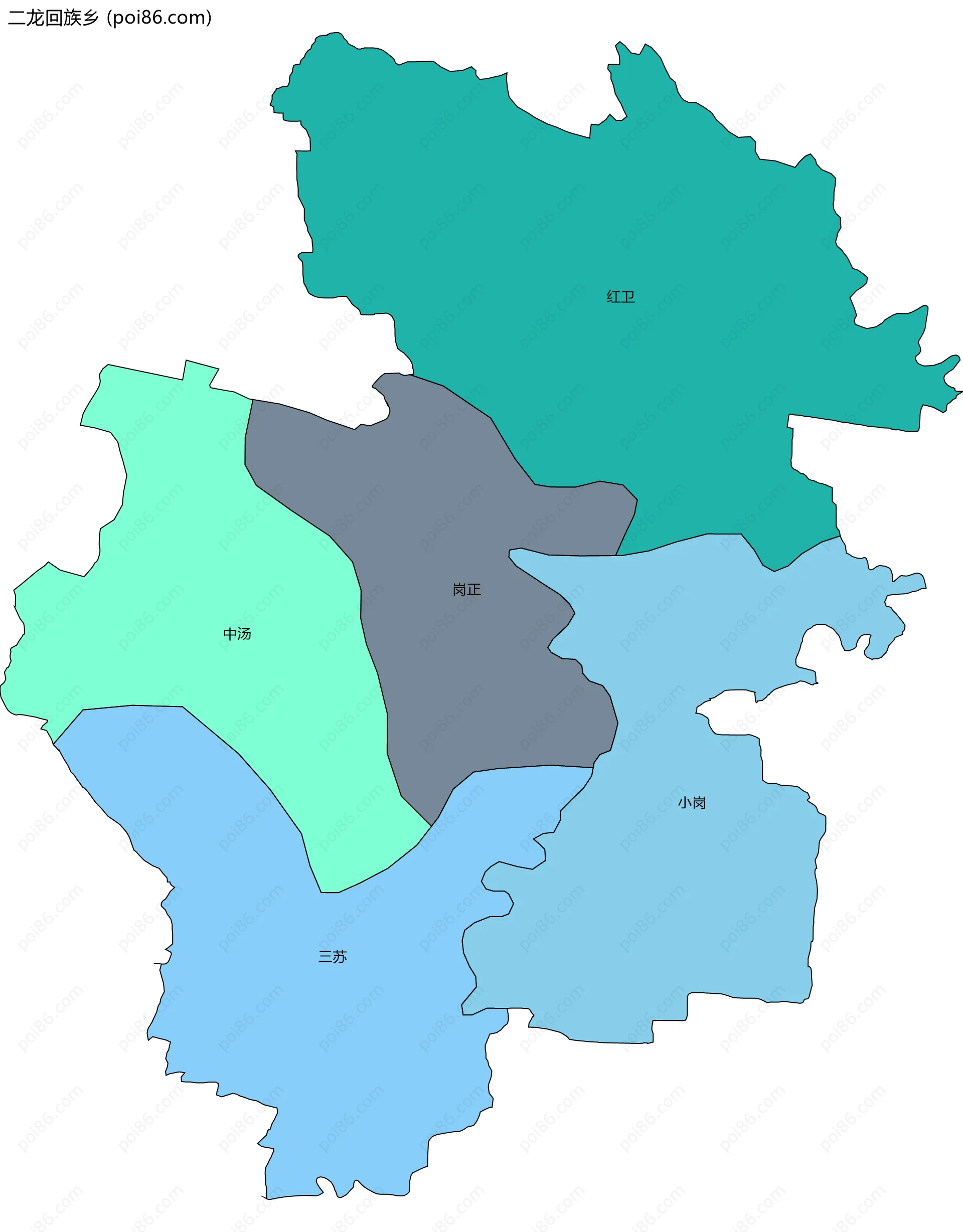 二龙回族乡边界地图(五级行政区划)