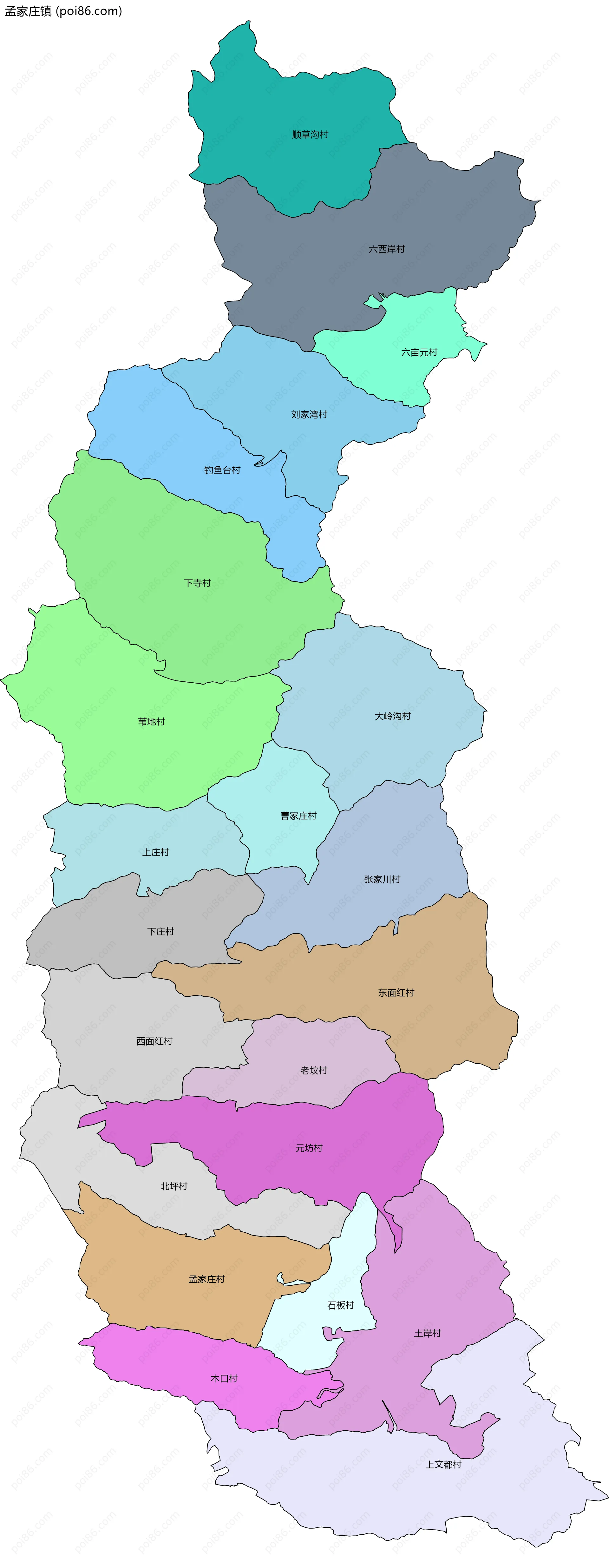 孟家庄镇边界地图(五级行政区划)