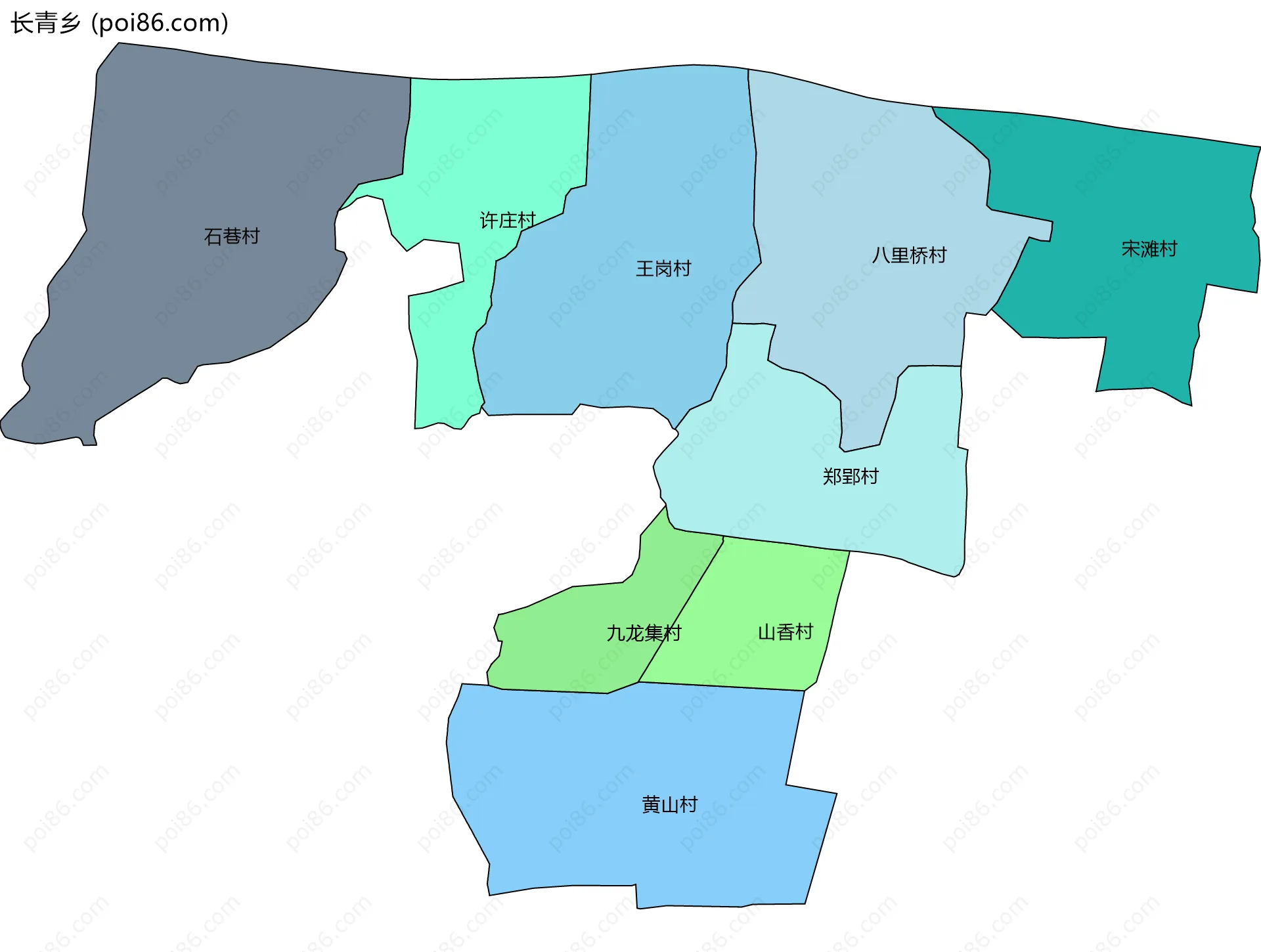 长青乡边界地图(五级行政区划)
