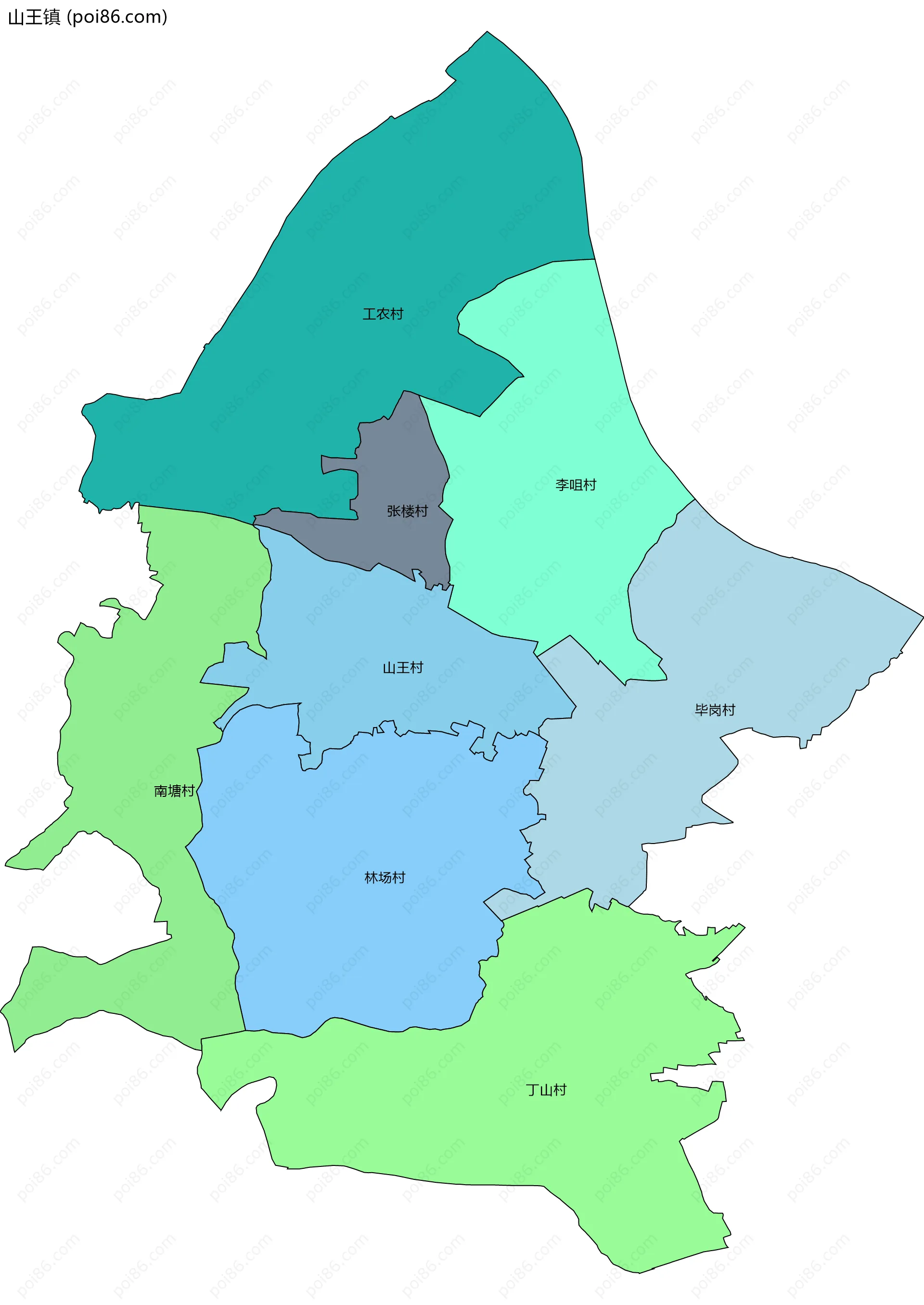 山王镇边界地图(五级行政区划)