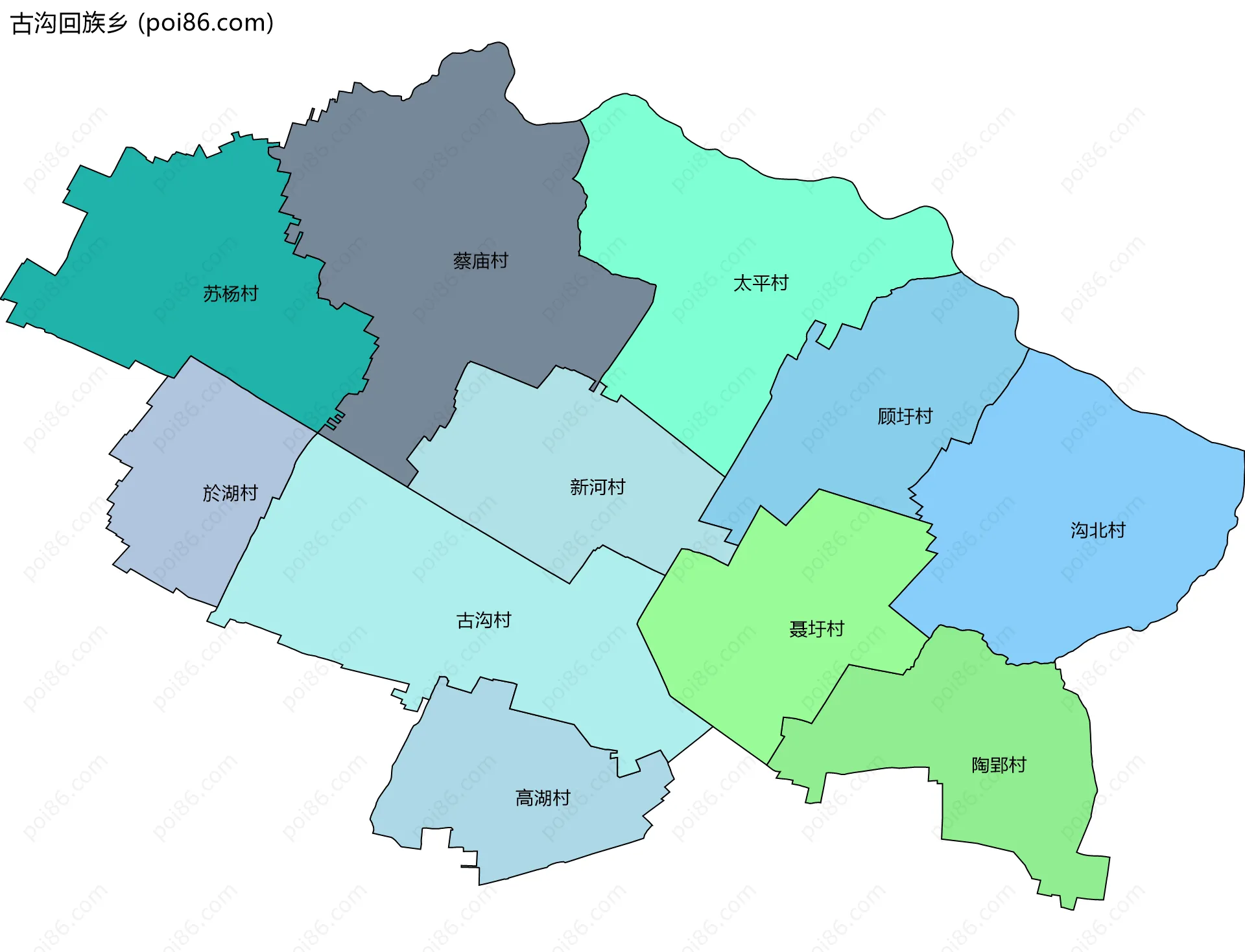 古沟回族乡边界地图(五级行政区划)