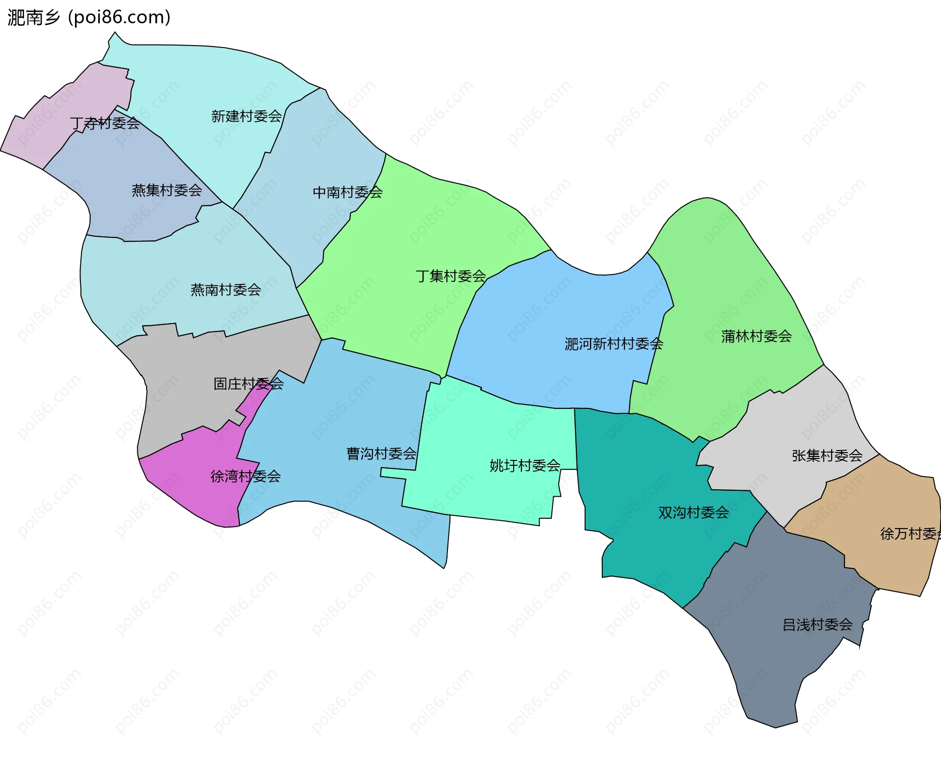 淝南乡边界地图(五级行政区划)