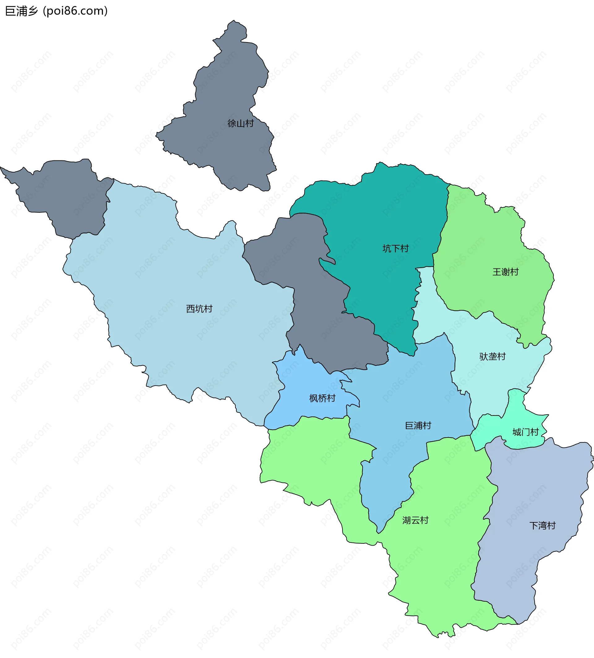 巨浦乡边界地图(五级行政区划)