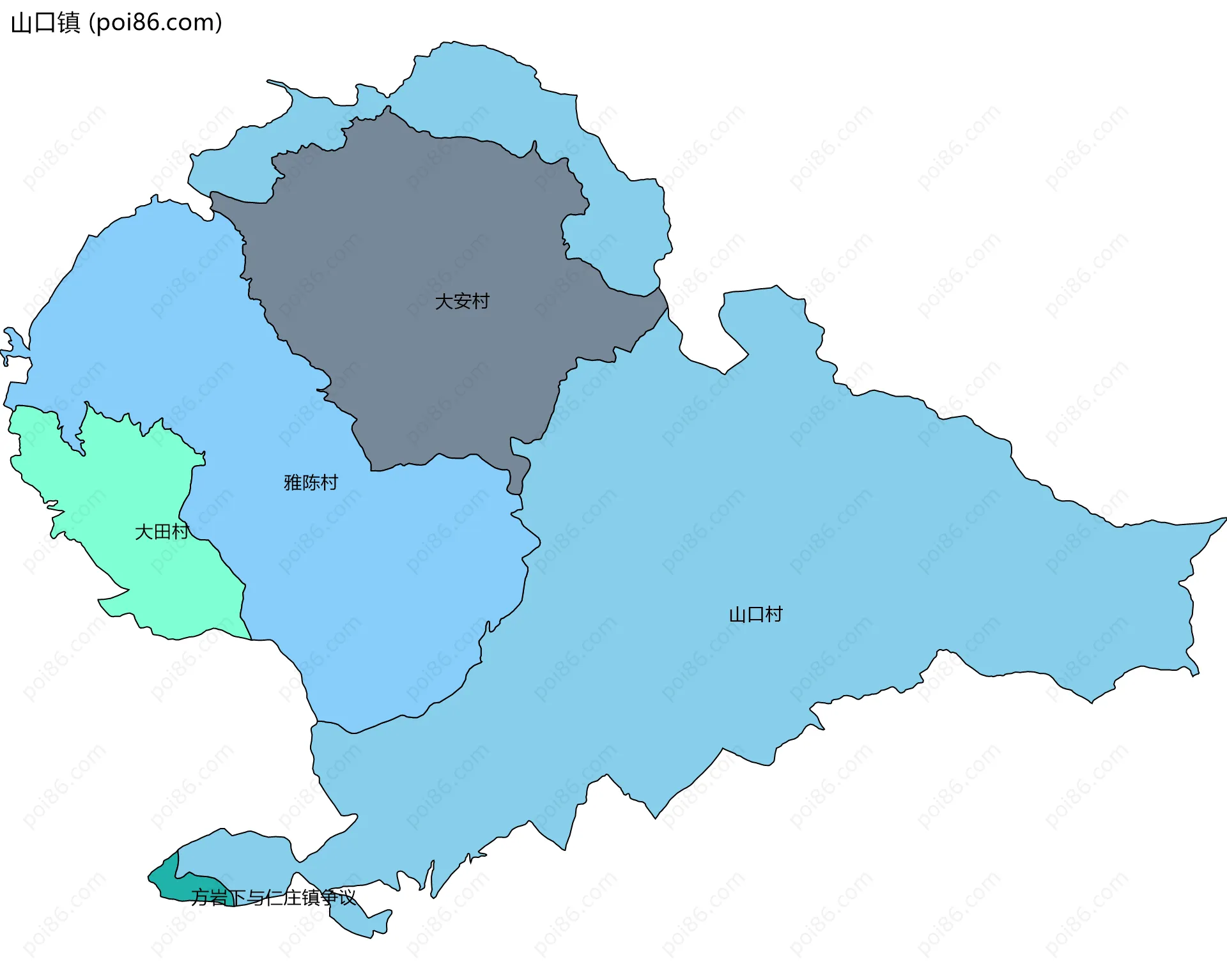 山口镇边界地图(五级行政区划)