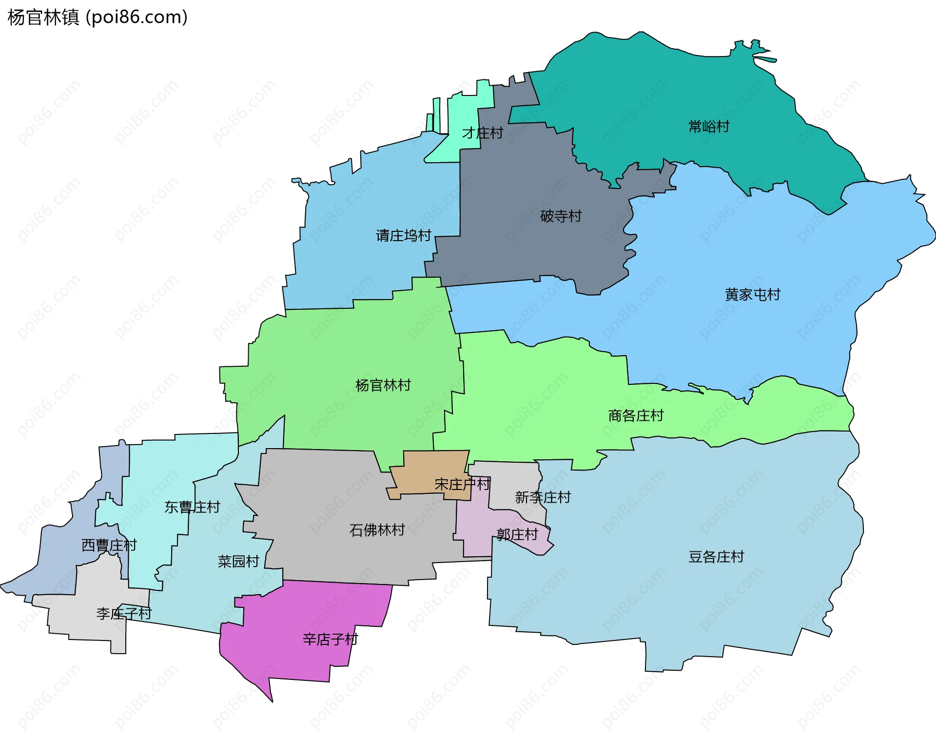 杨官林镇边界地图(五级行政区划)
