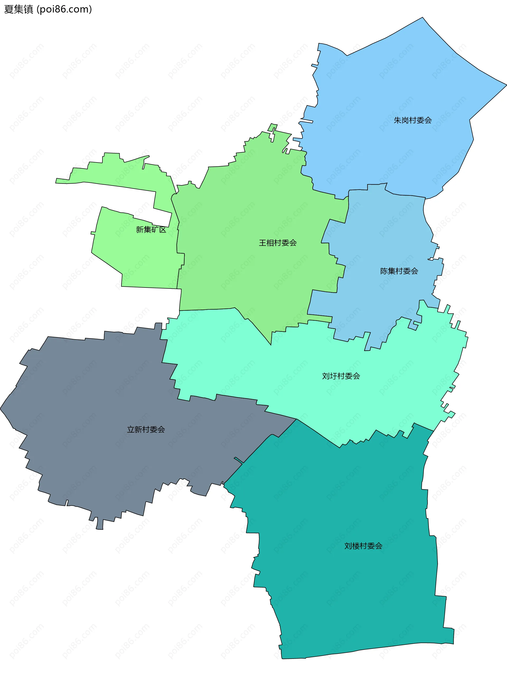 夏集镇边界地图(五级行政区划)