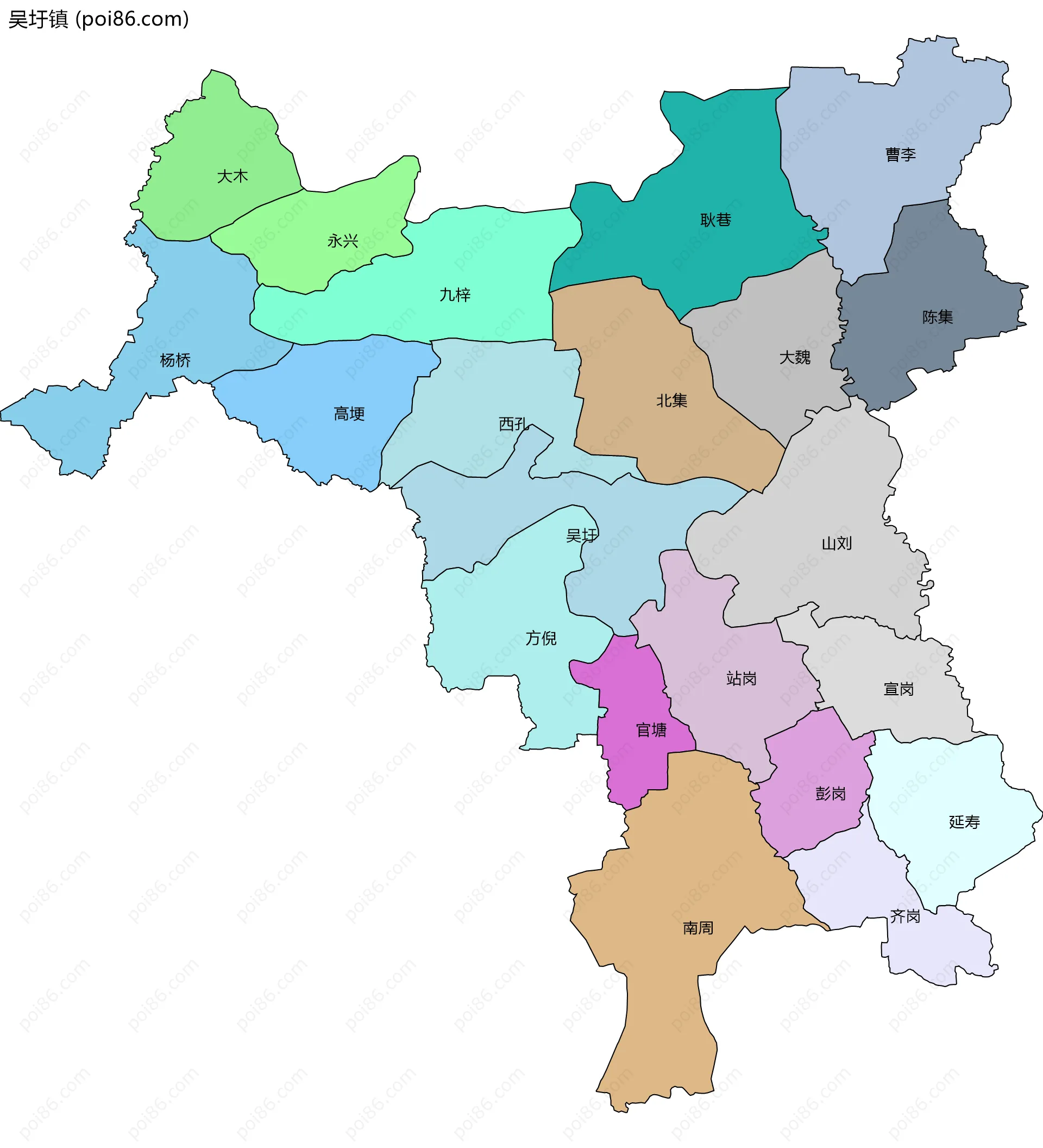 吴圩镇边界地图(五级行政区划)