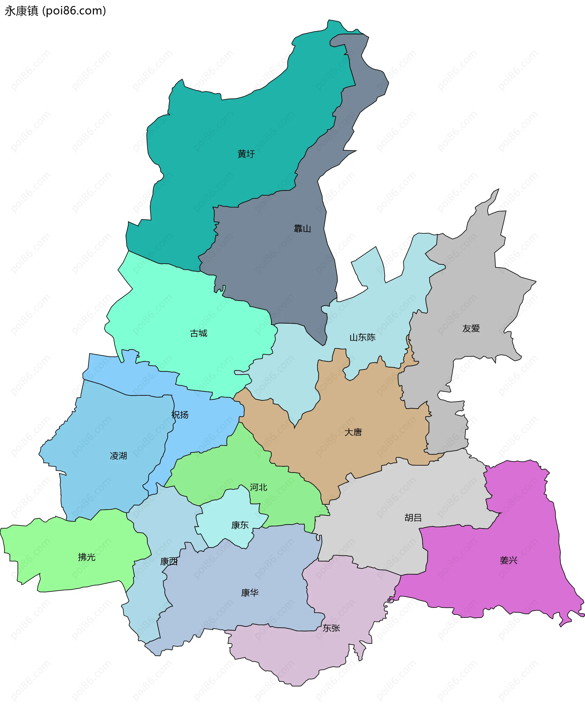 永康镇边界地图(五级行政区划)