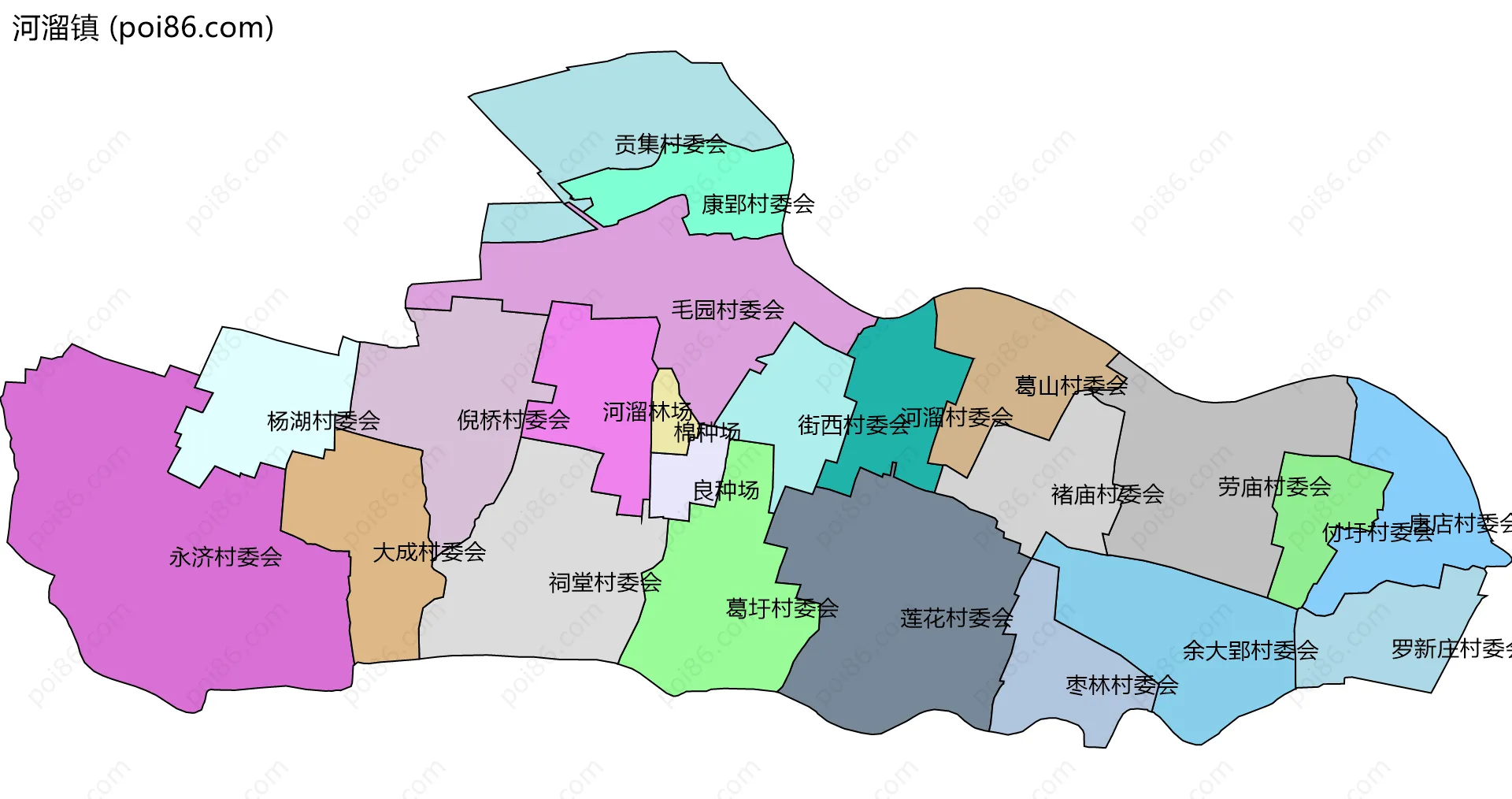 河溜镇边界地图(五级行政区划)