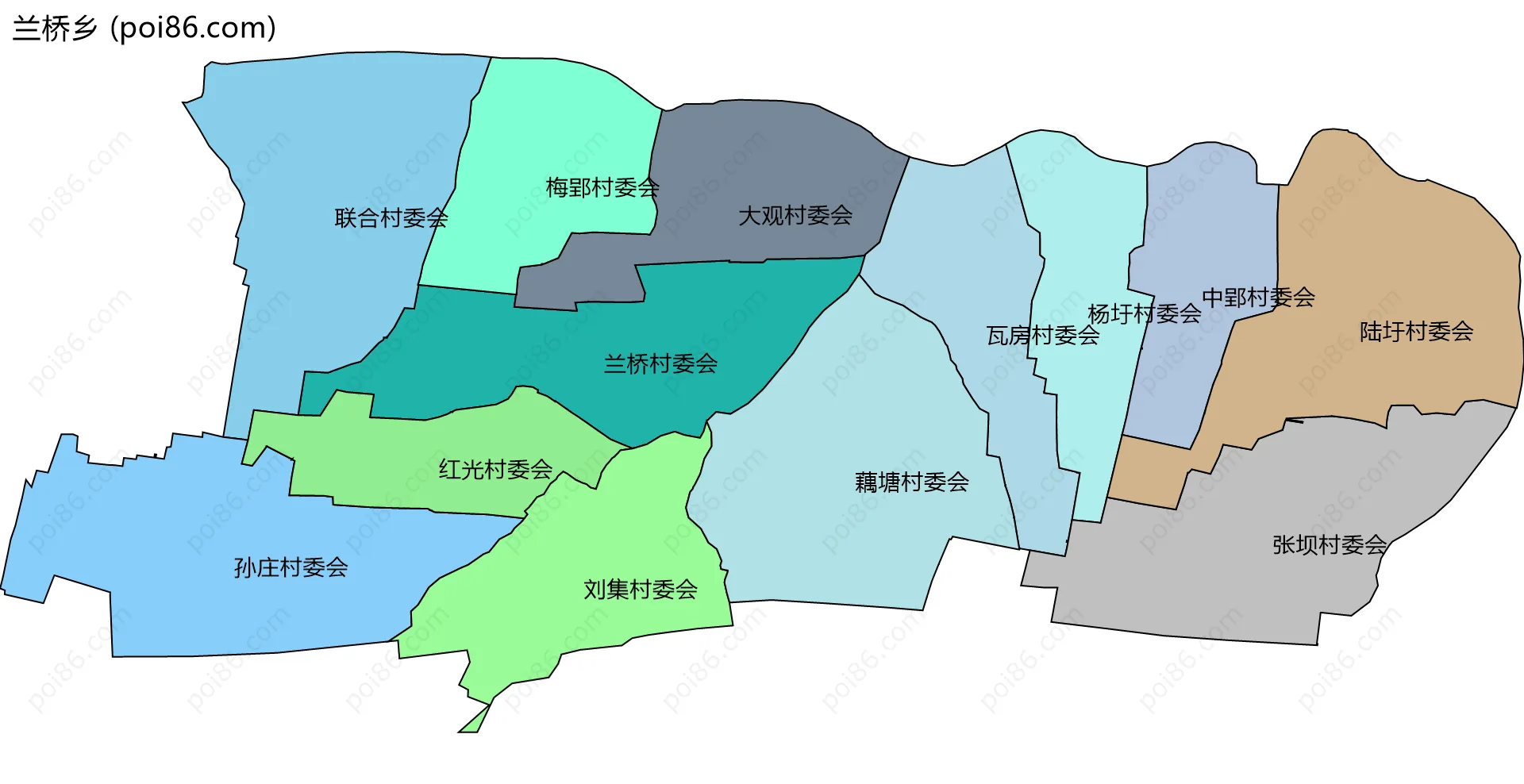 兰桥乡边界地图(五级行政区划)