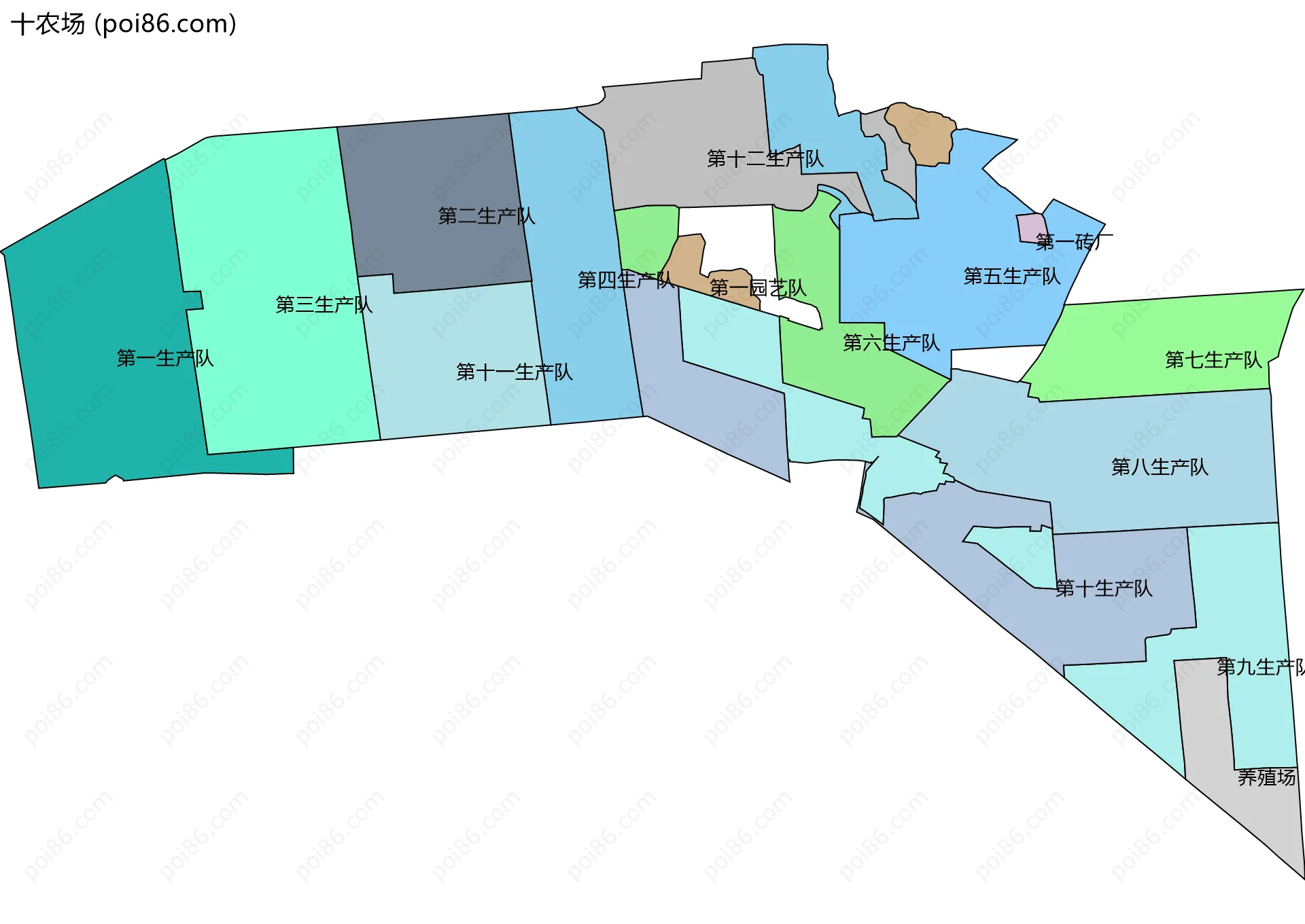 十农场边界地图(五级行政区划)