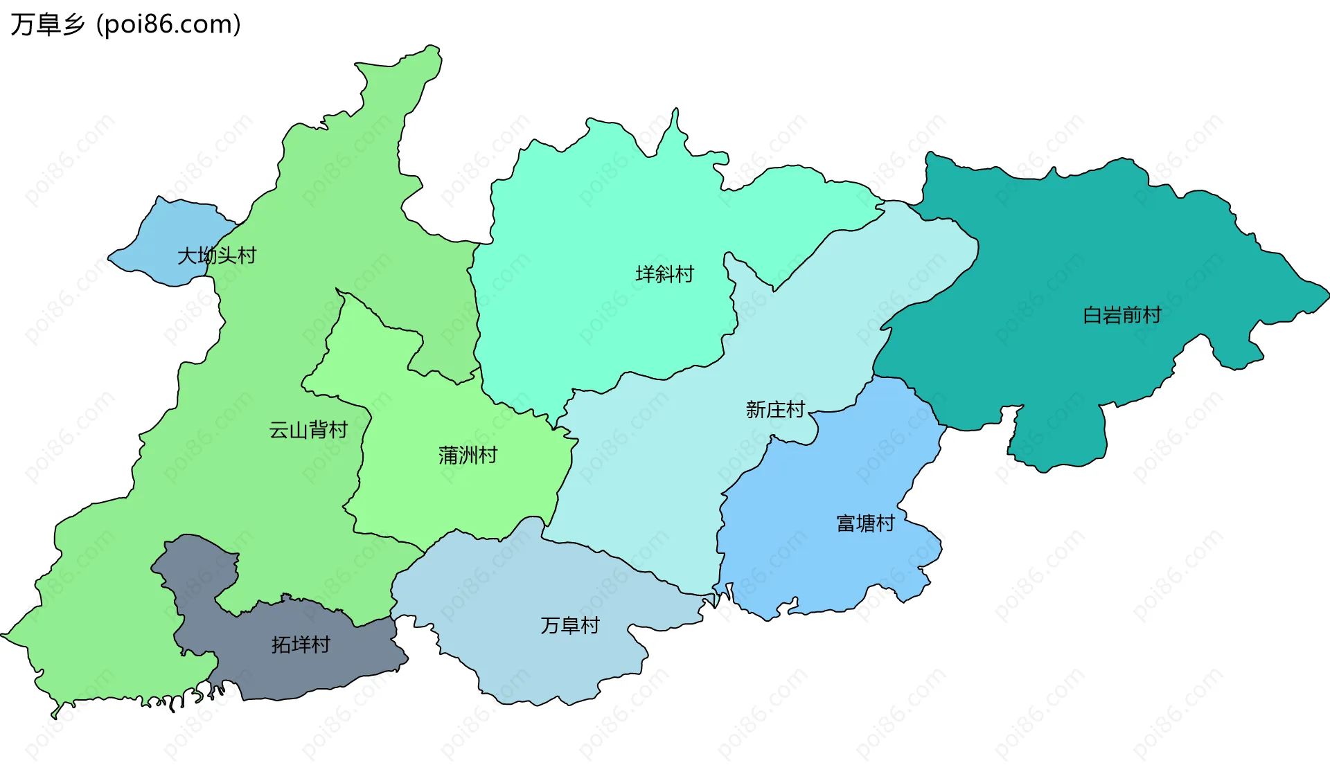 万阜乡边界地图(五级行政区划)