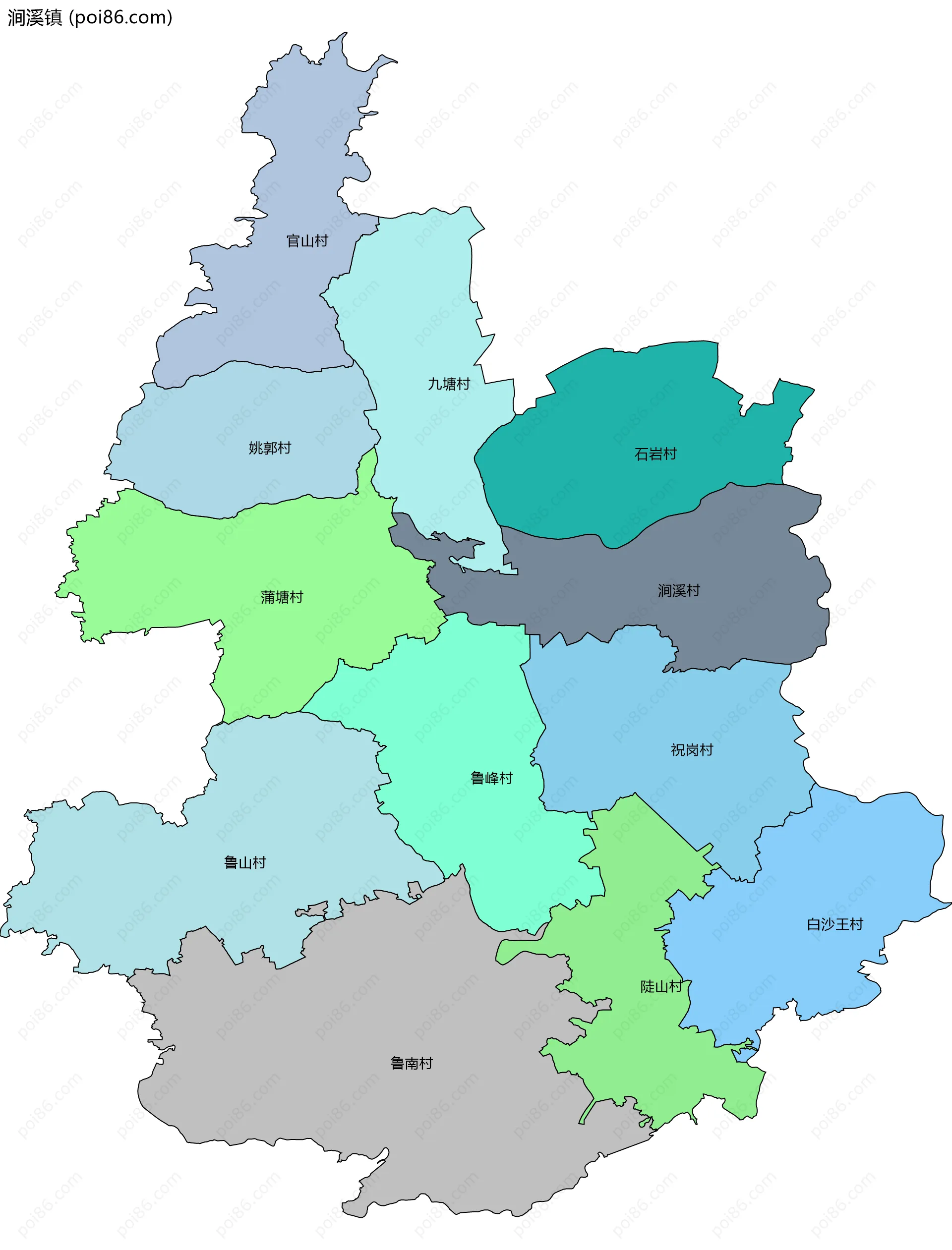 涧溪镇边界地图(五级行政区划)