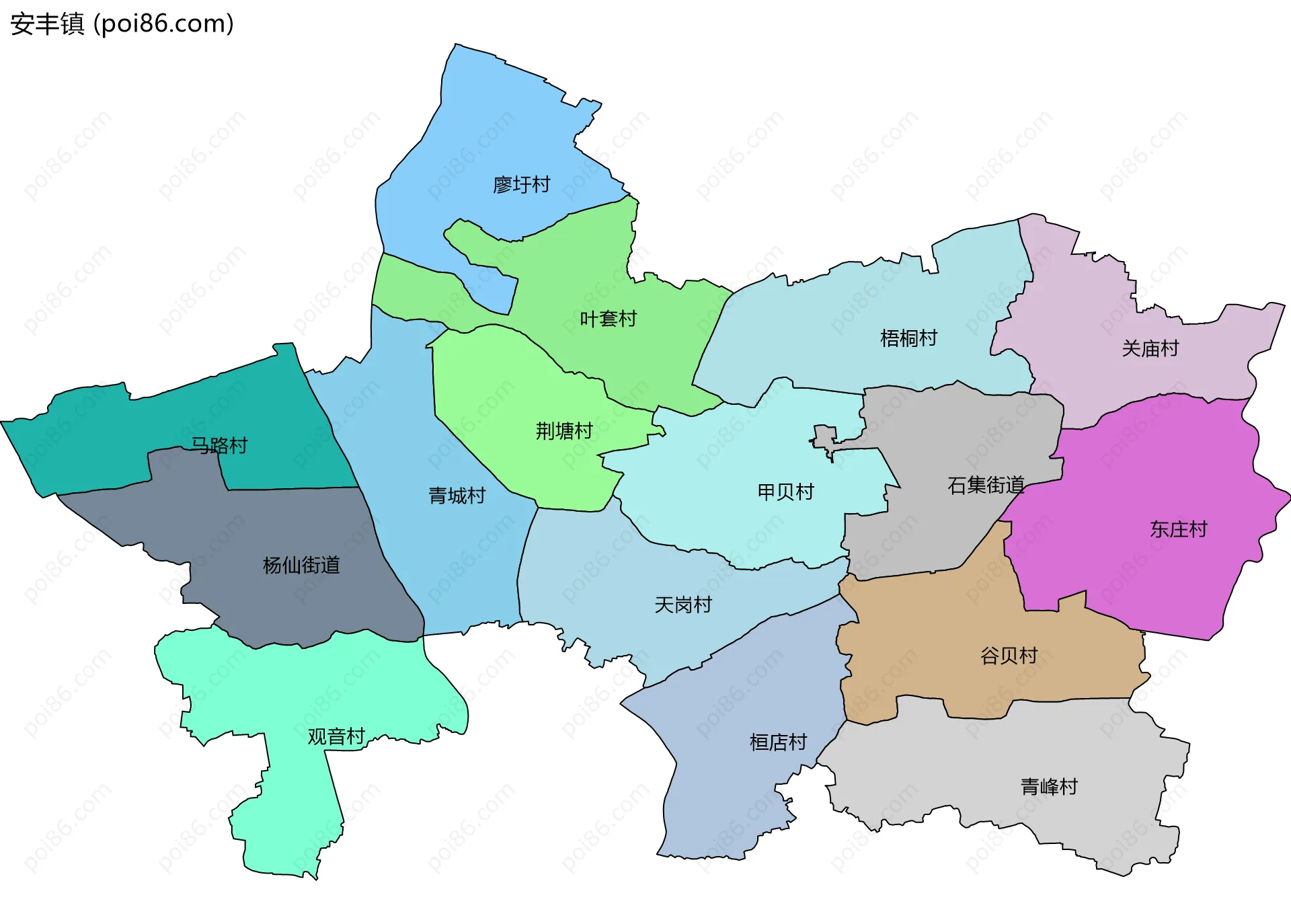 安丰镇边界地图(五级行政区划)