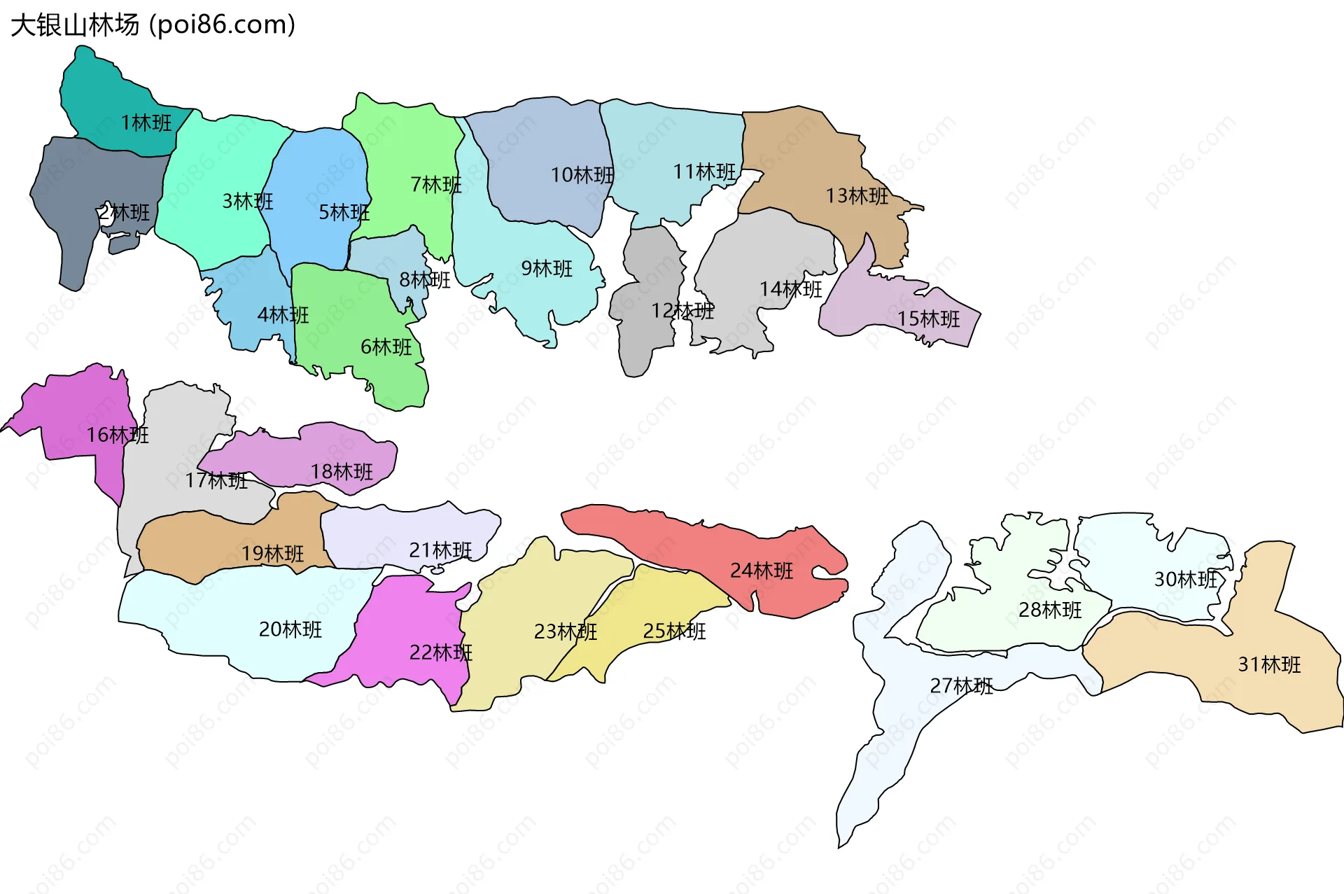 大银山林场边界地图(五级行政区划)