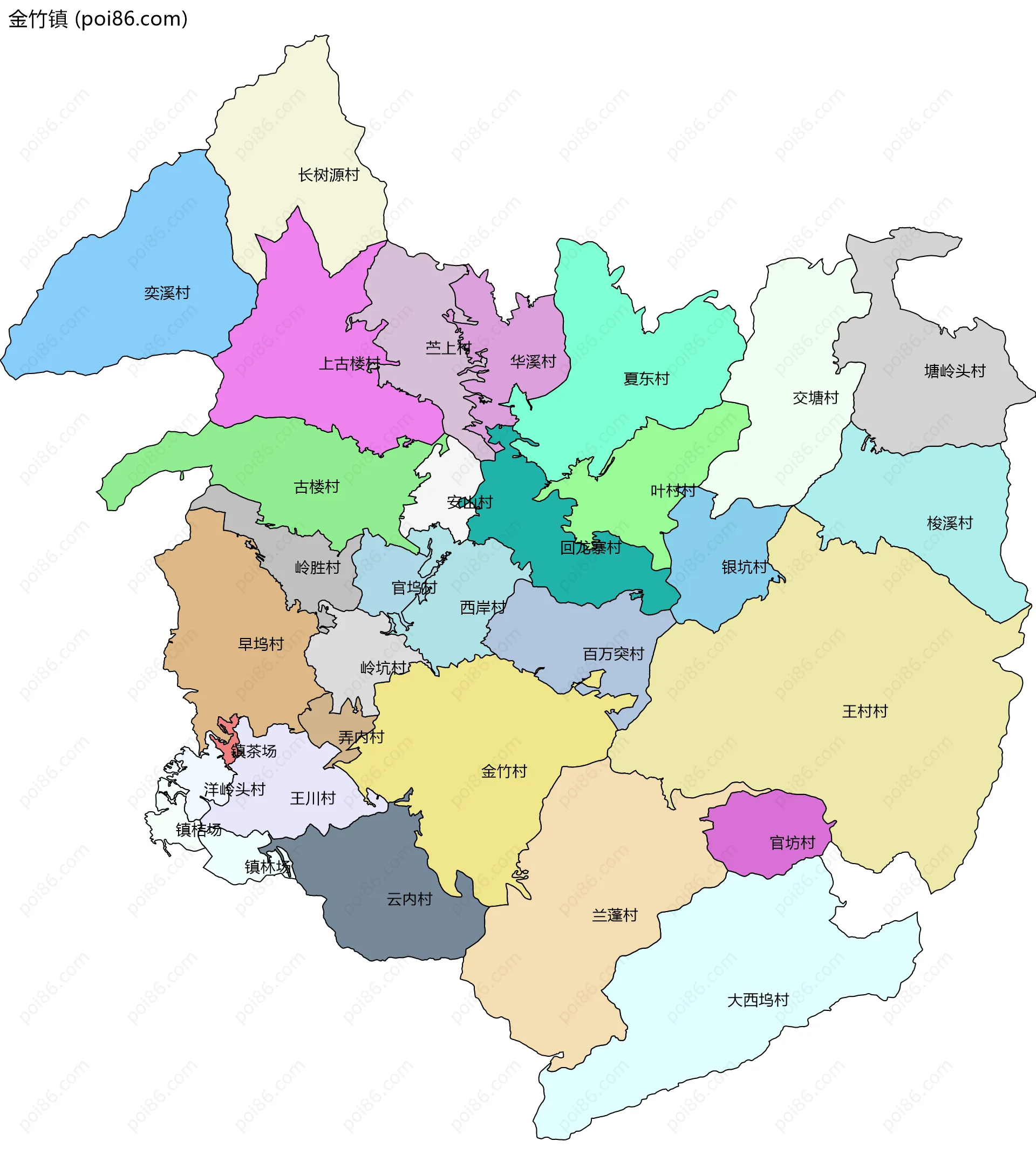 金竹镇边界地图(五级行政区划)