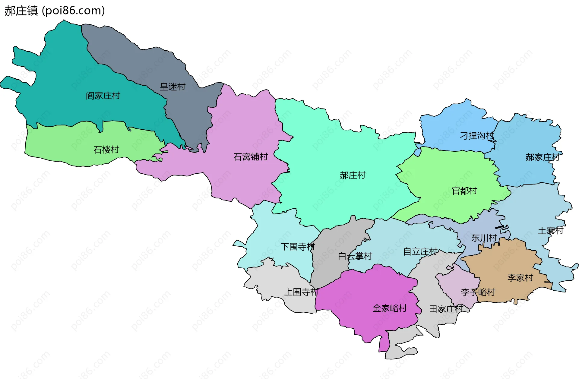 郝庄镇边界地图(五级行政区划)
