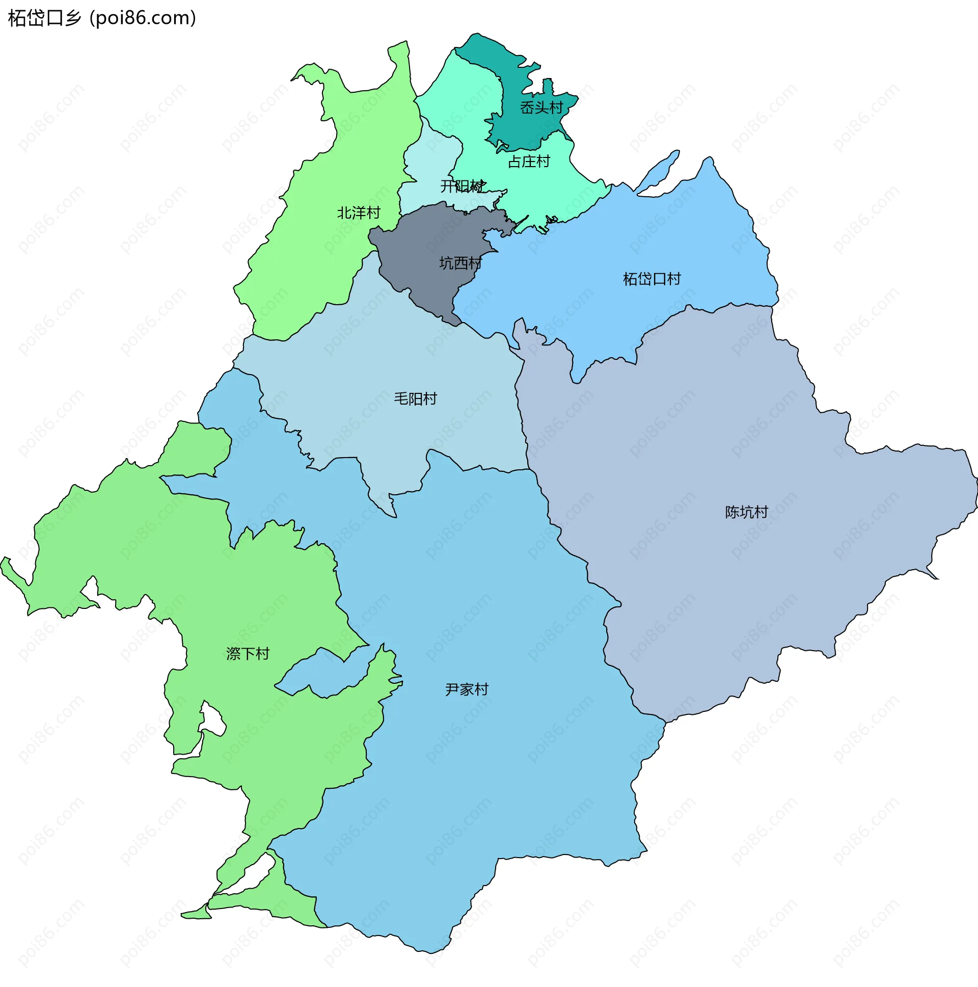 柘岱口乡边界地图(五级行政区划)
