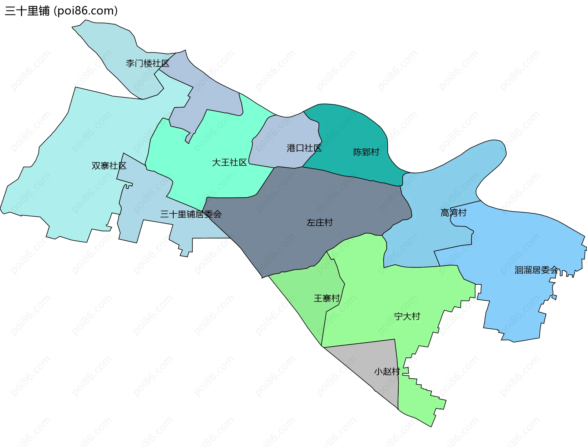 三十里铺边界地图(五级行政区划)