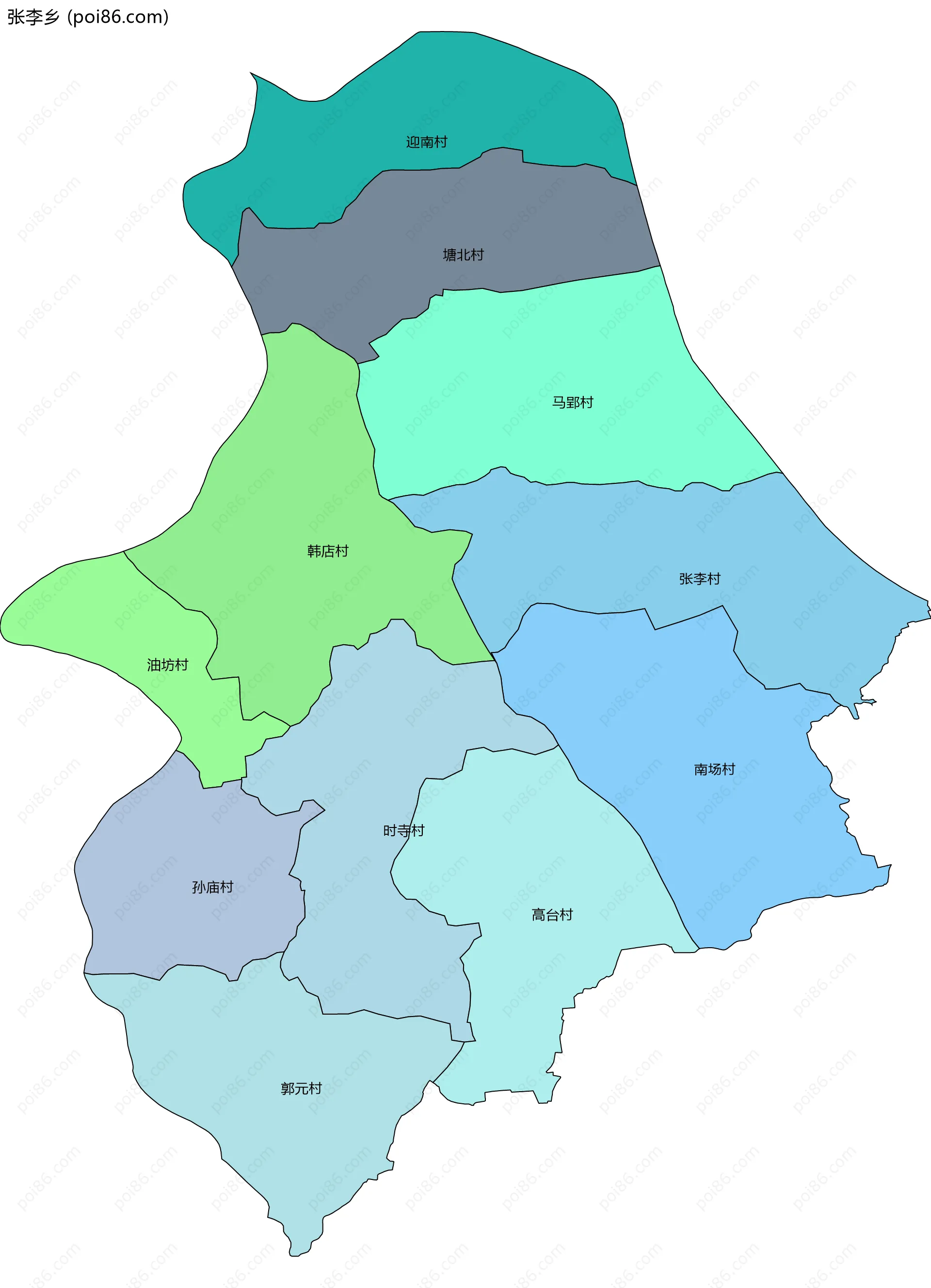 张李乡边界地图(五级行政区划)