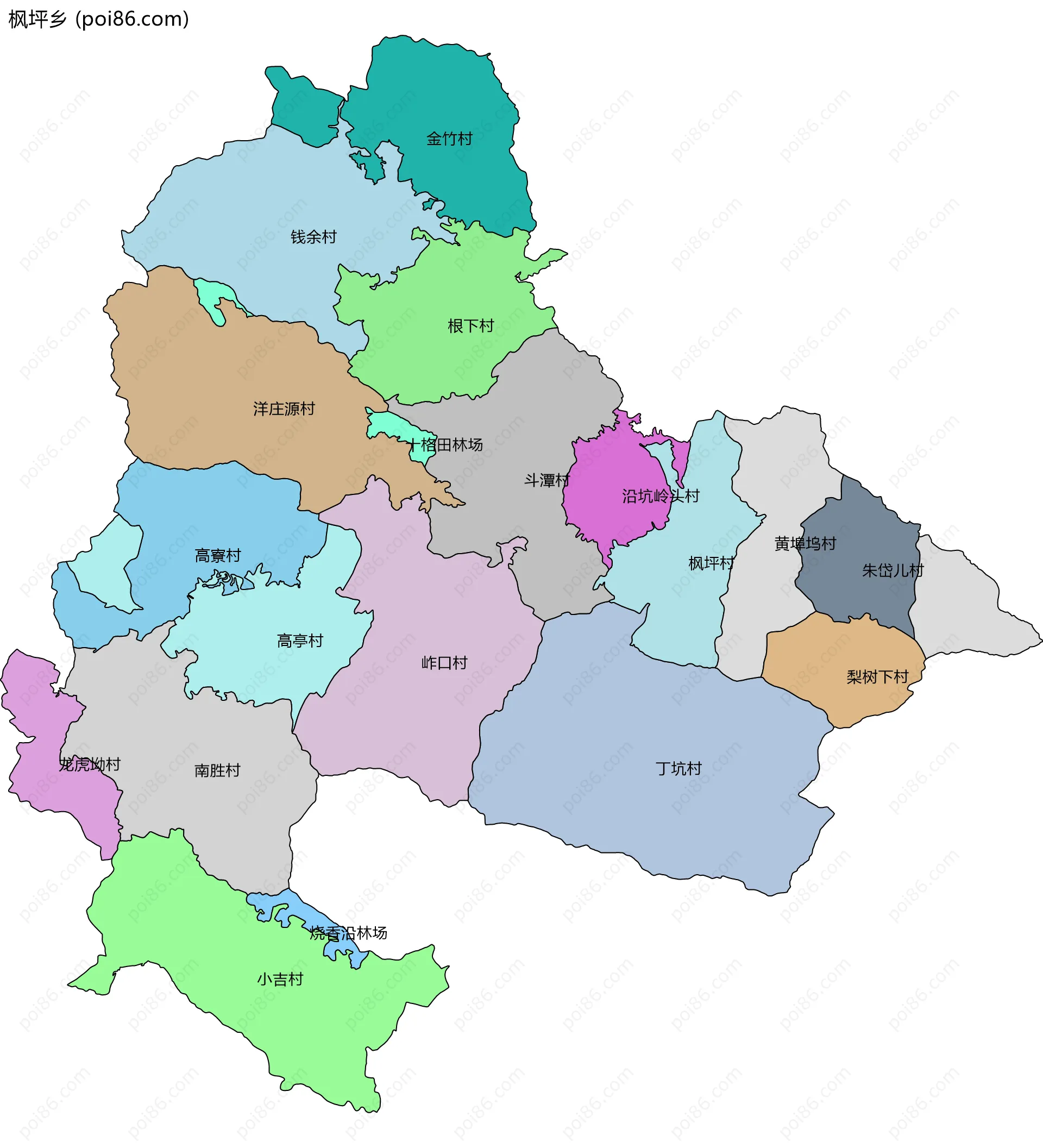 枫坪乡边界地图(五级行政区划)