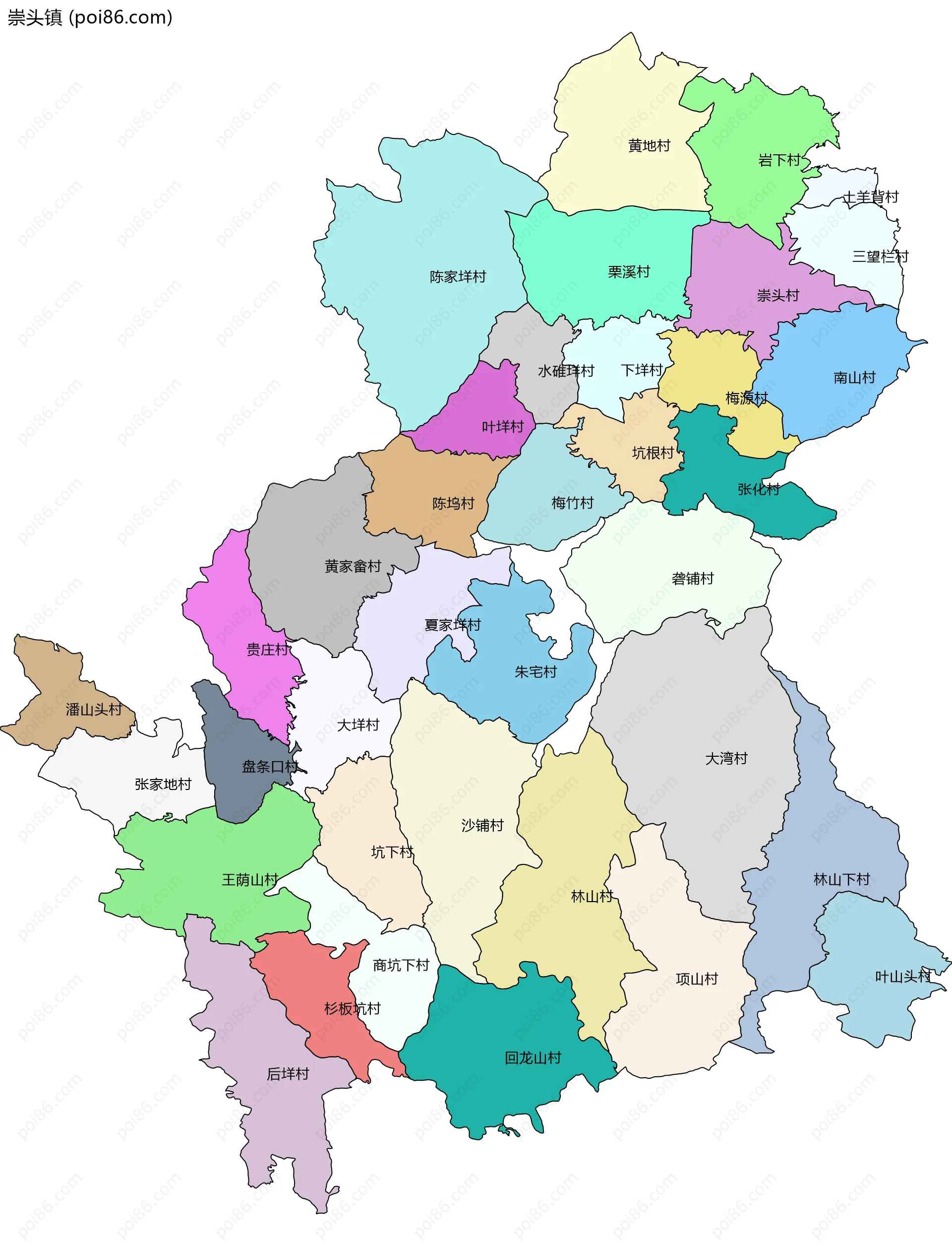 崇头镇边界地图(五级行政区划)