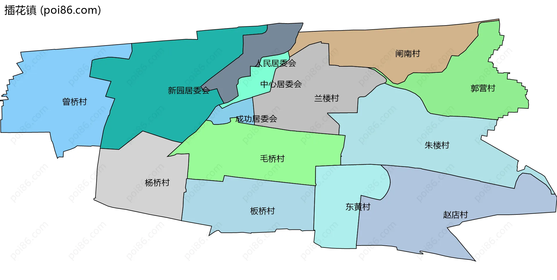 插花镇边界地图(五级行政区划)