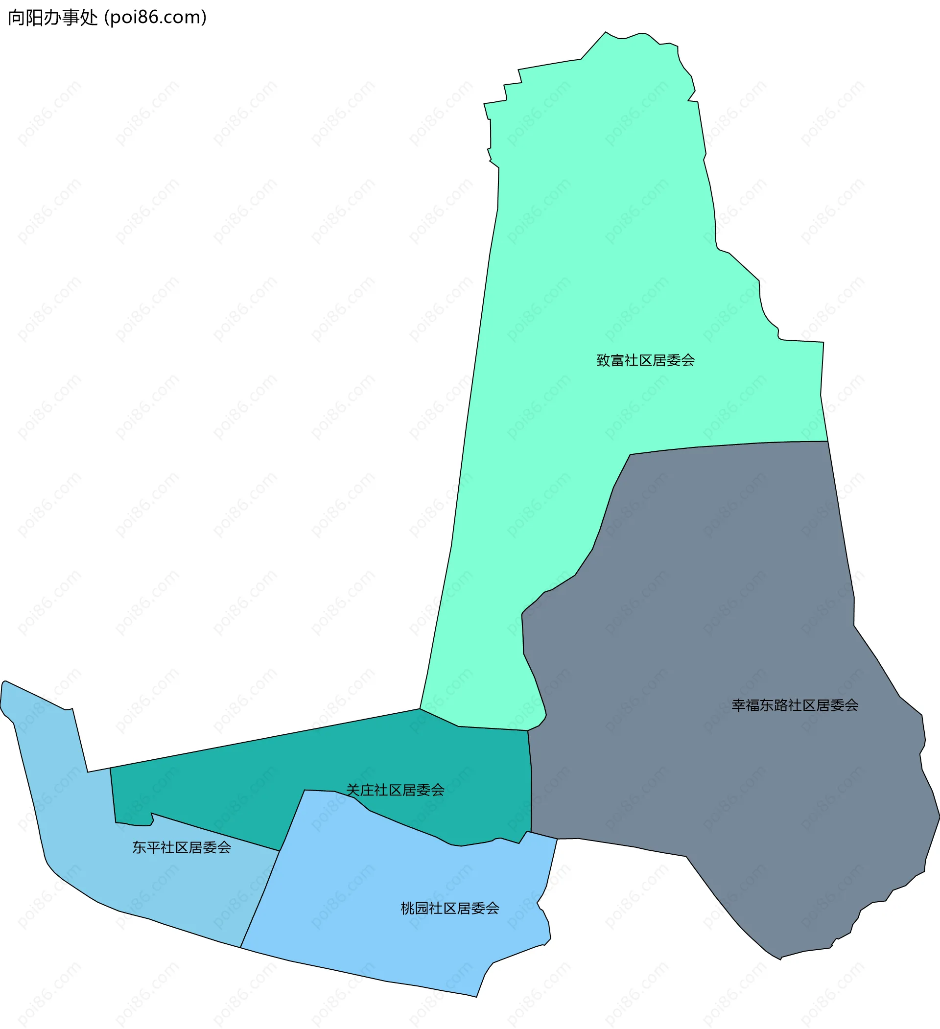 向阳办事处边界地图(五级行政区划)