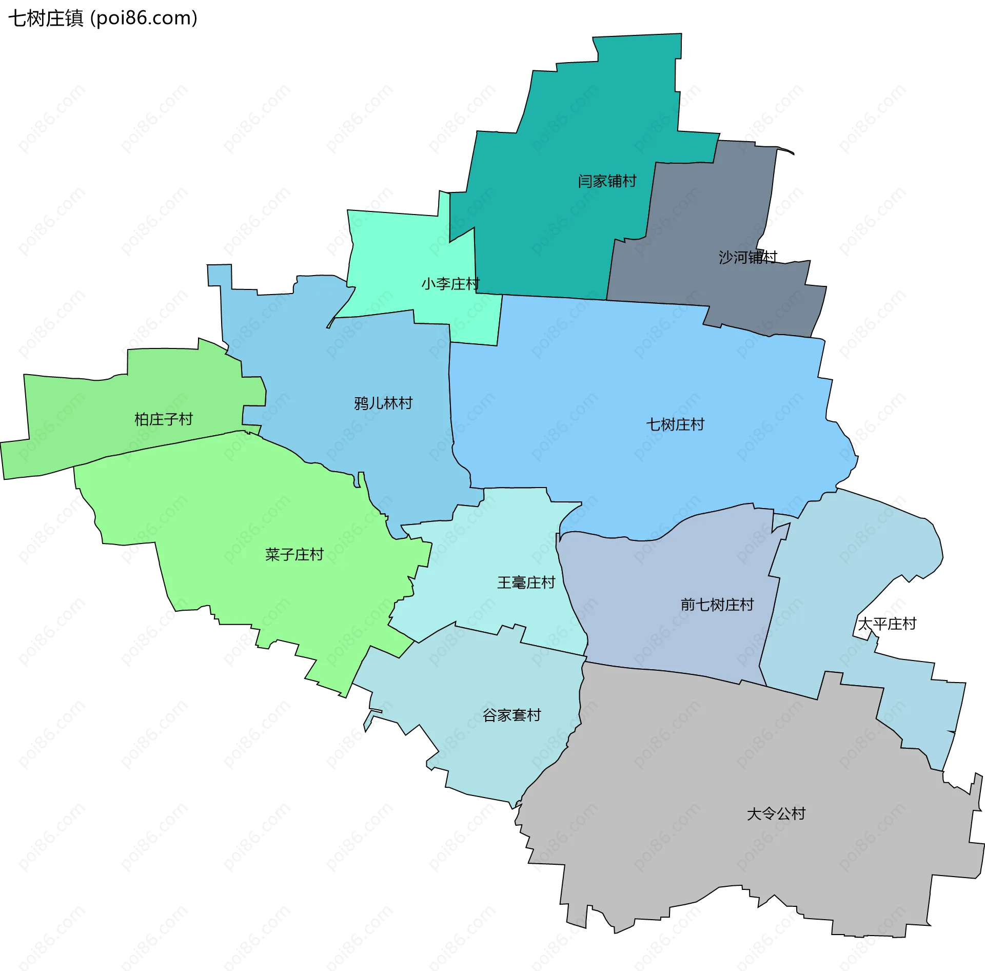 七树庄镇边界地图(五级行政区划)