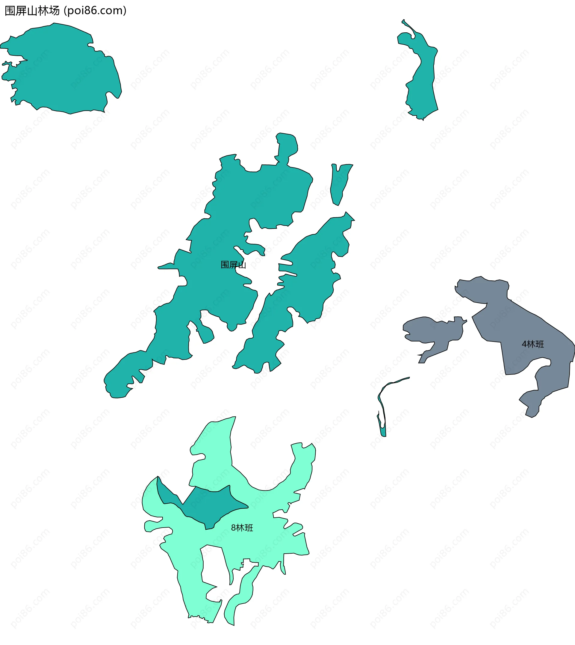 围屏山林场边界地图(五级行政区划)