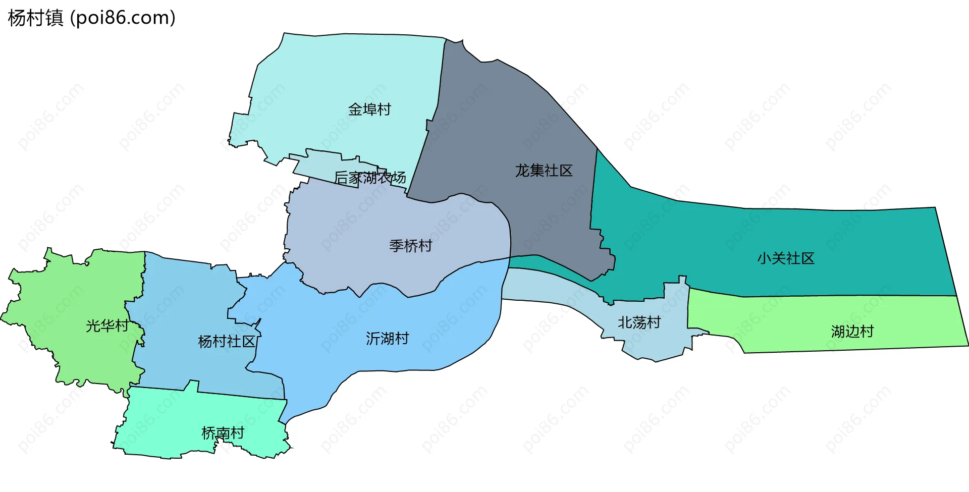 杨村镇边界地图(五级行政区划)