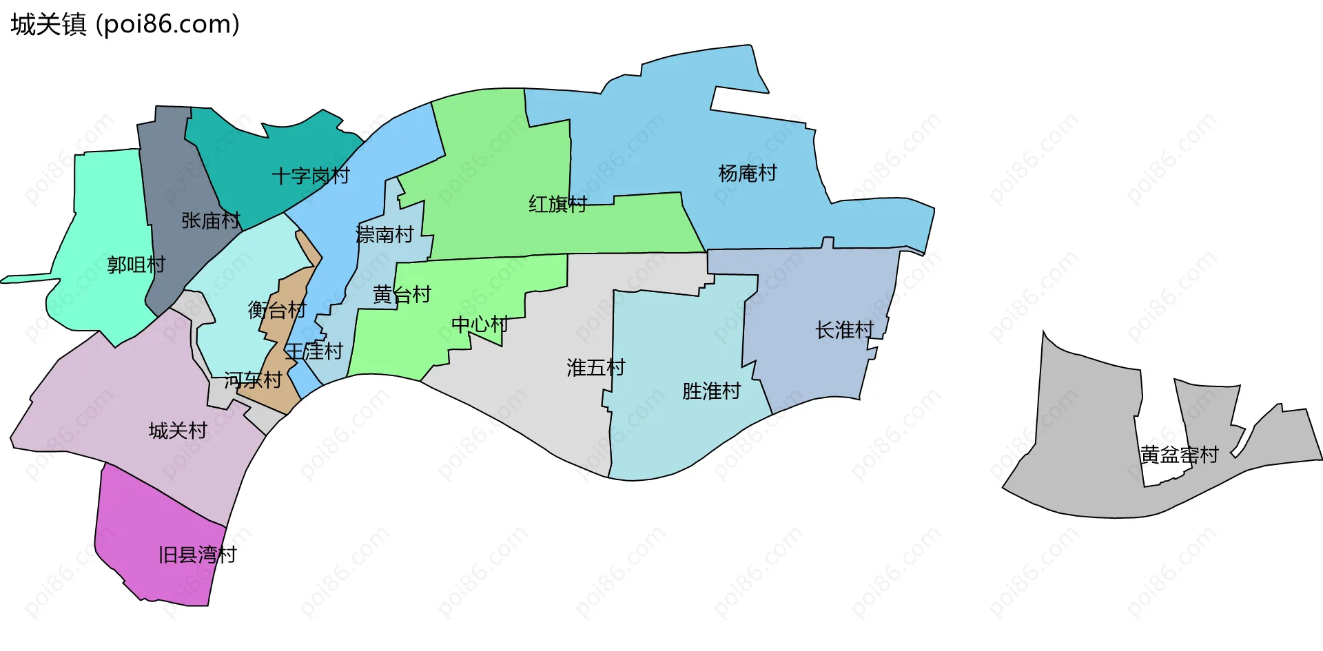城关镇边界地图(五级行政区划)