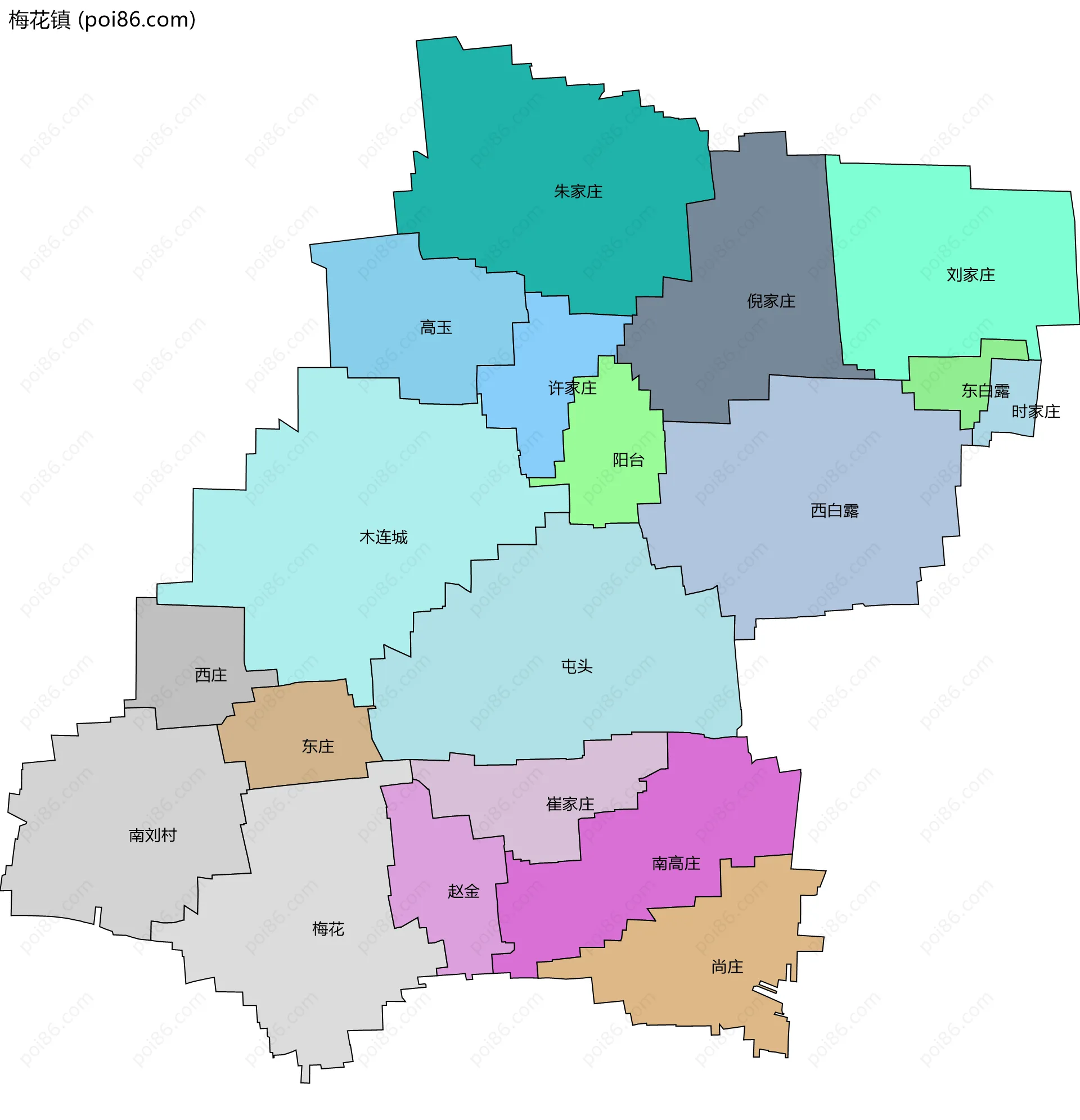 梅花镇边界地图(五级行政区划)
