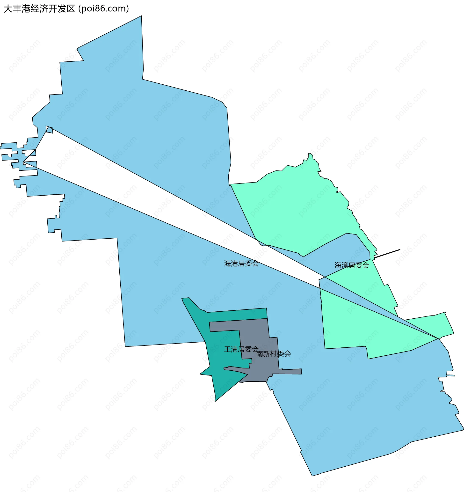 大丰港经济开发区边界地图(五级行政区划)